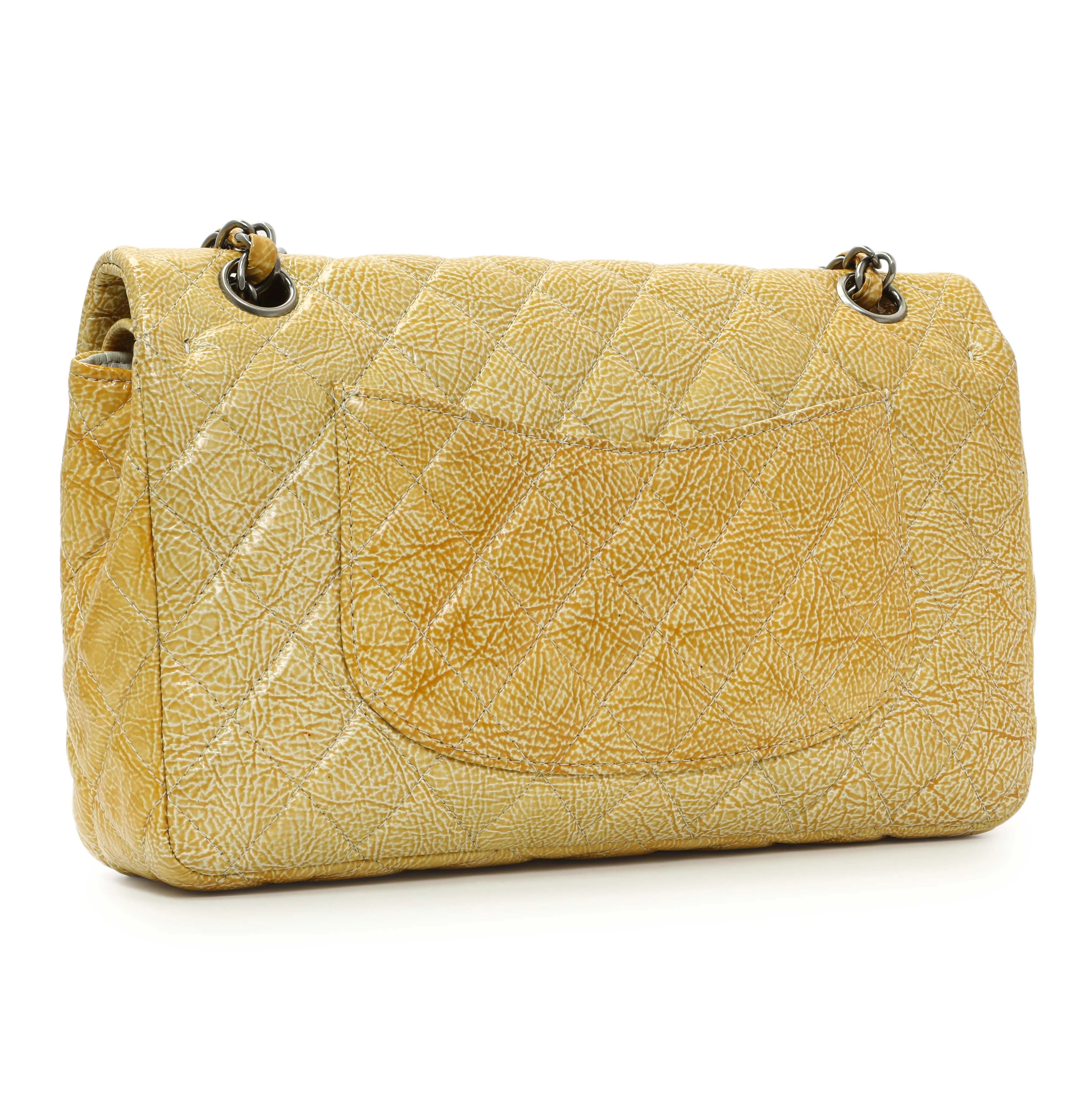 Chanel Beige Crinkled Patent Medium Double Flap - Image 2