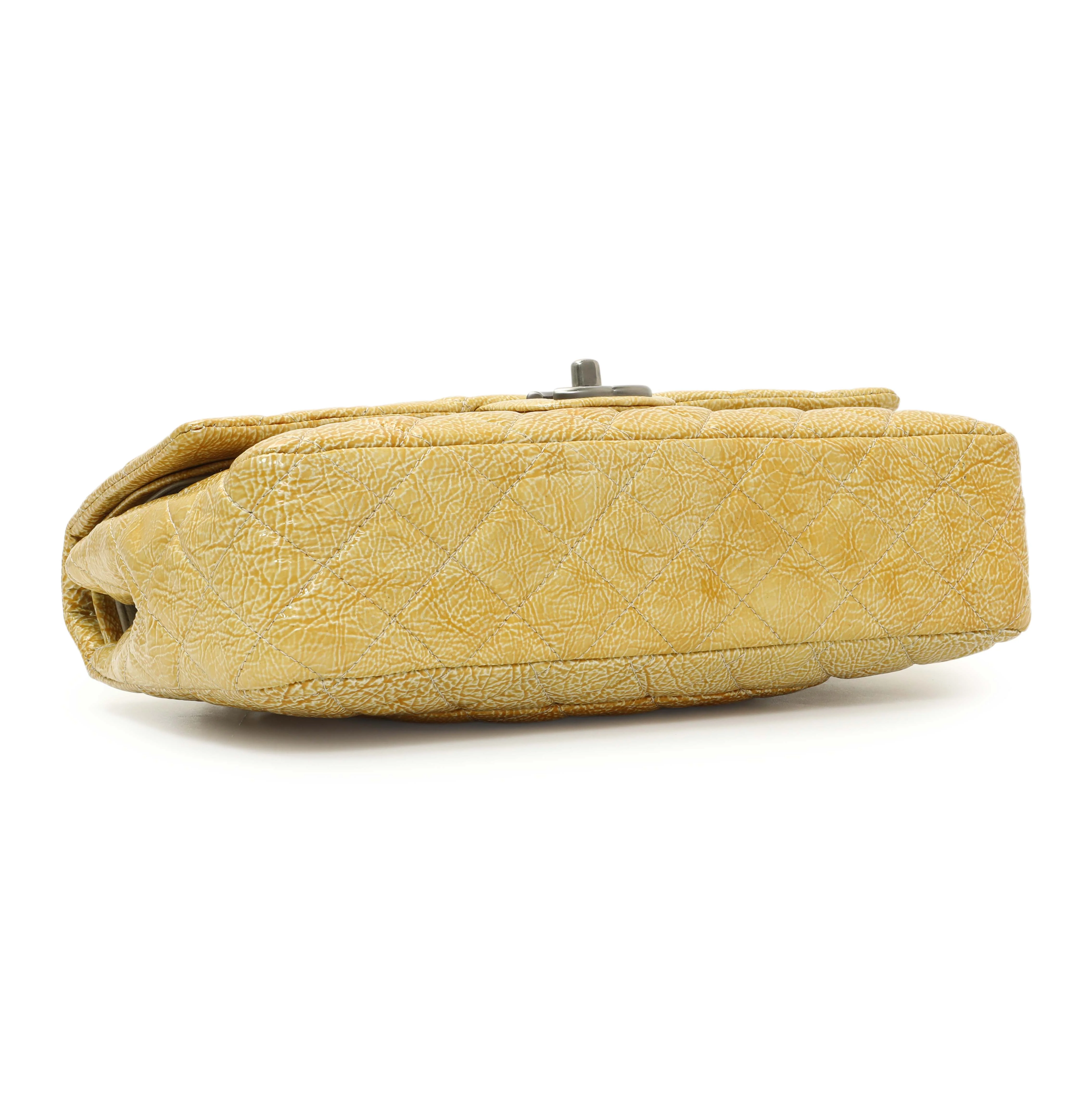 Chanel Beige Crinkled Patent Medium Double Flap - Image 3