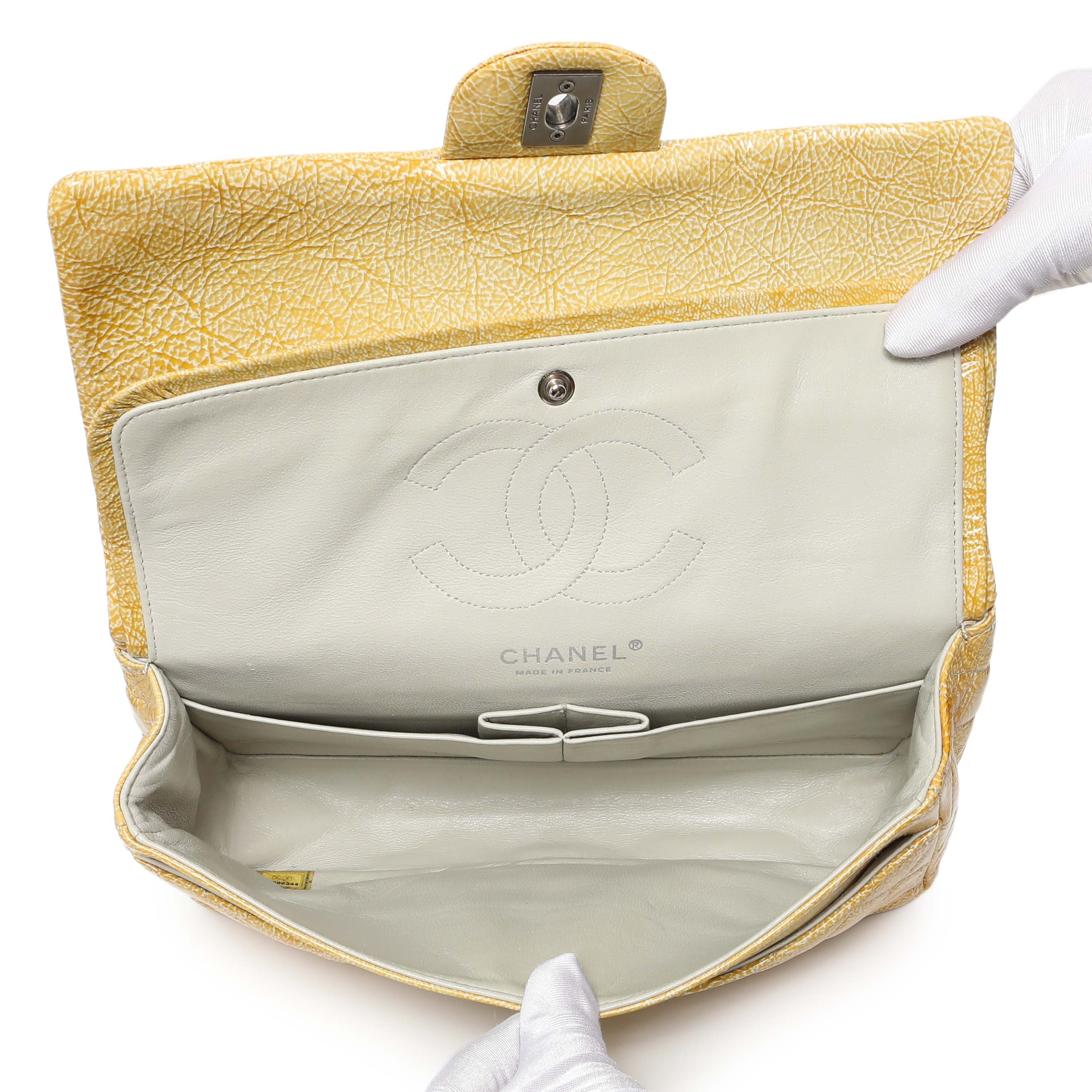 Chanel Beige Crinkled Patent Medium Double Flap - Image 4