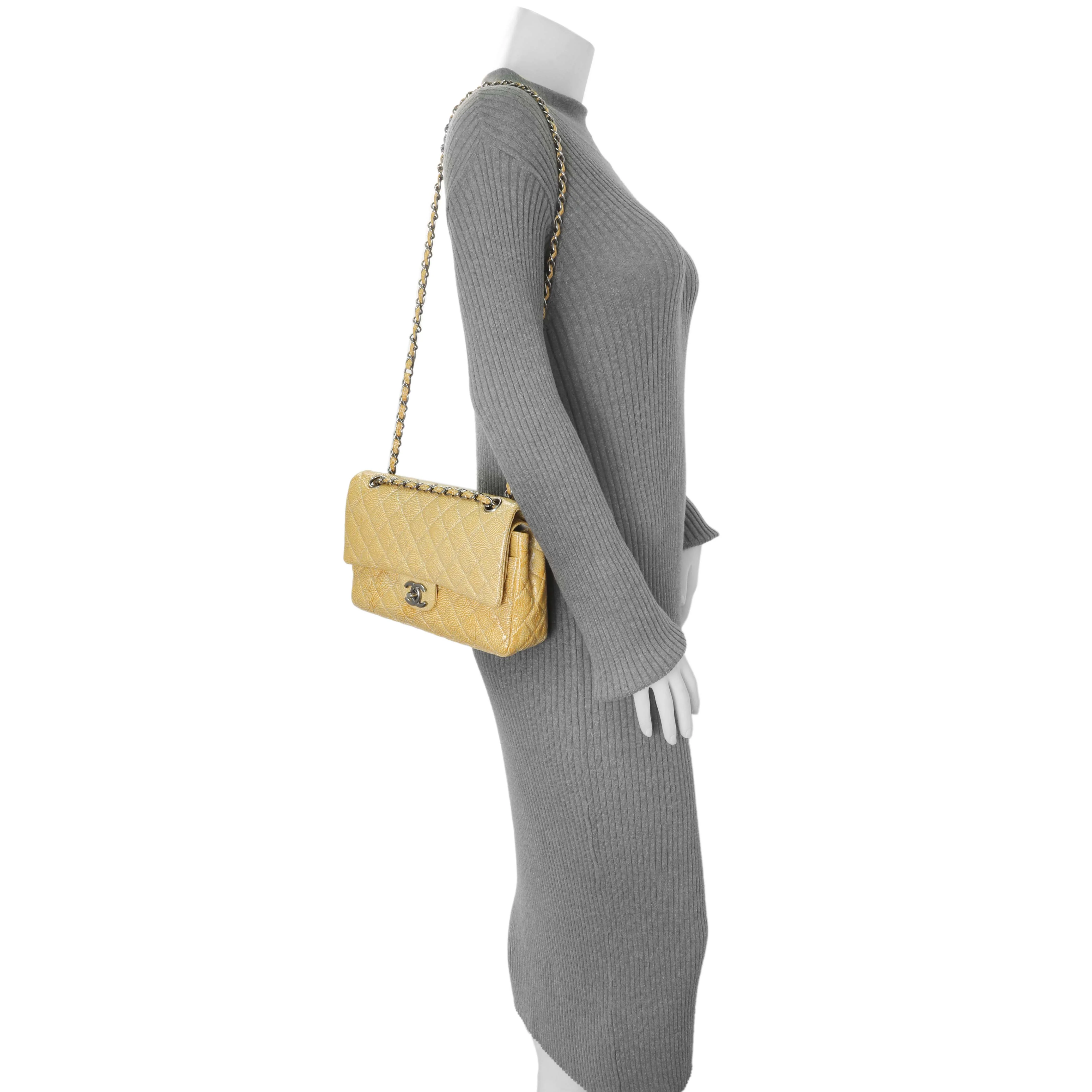 Chanel Beige Crinkled Patent Medium Double Flap - Image 7