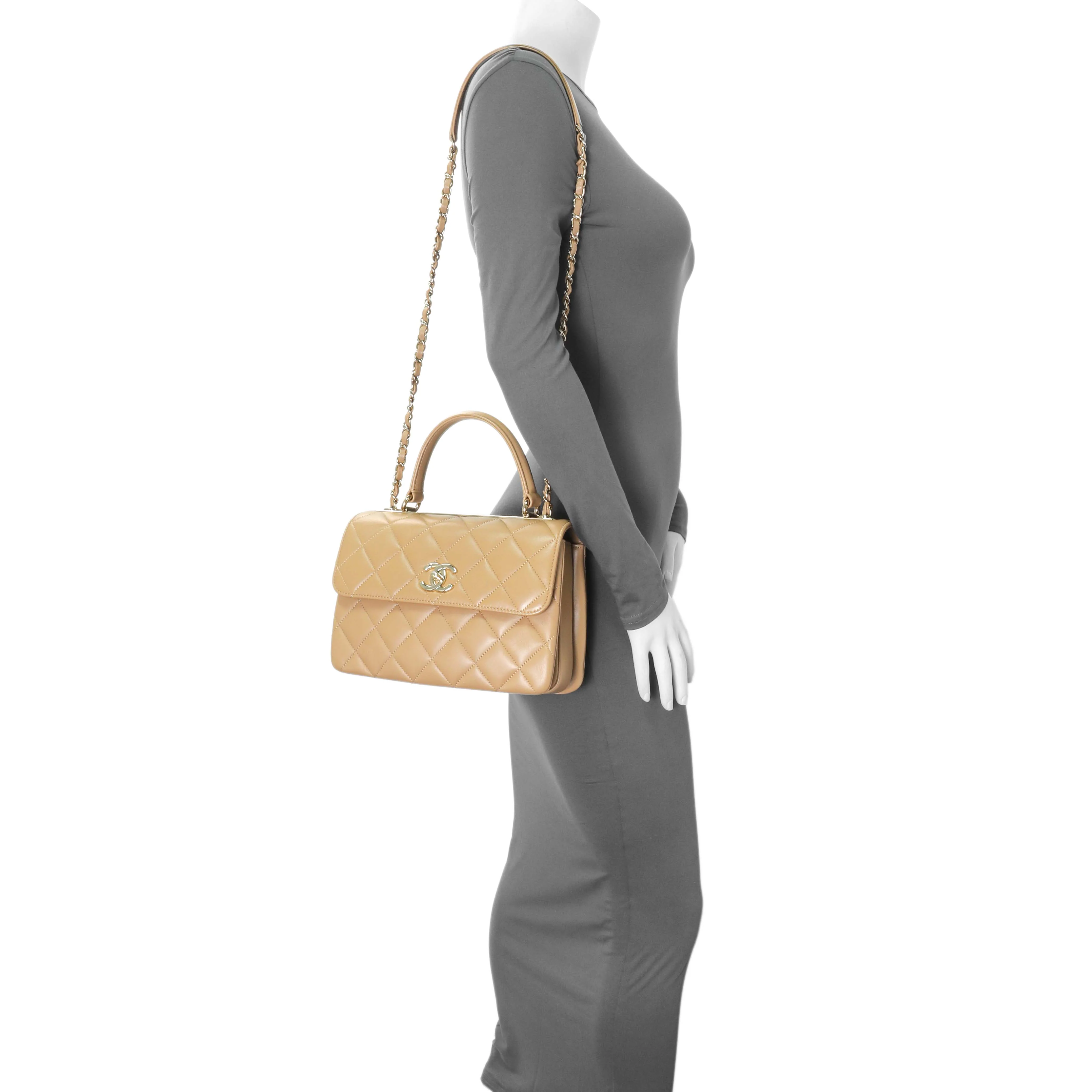 Chanel Beige Lambskin Quilted Small Trendy CC Dual Handle Flap Bag - Image 8