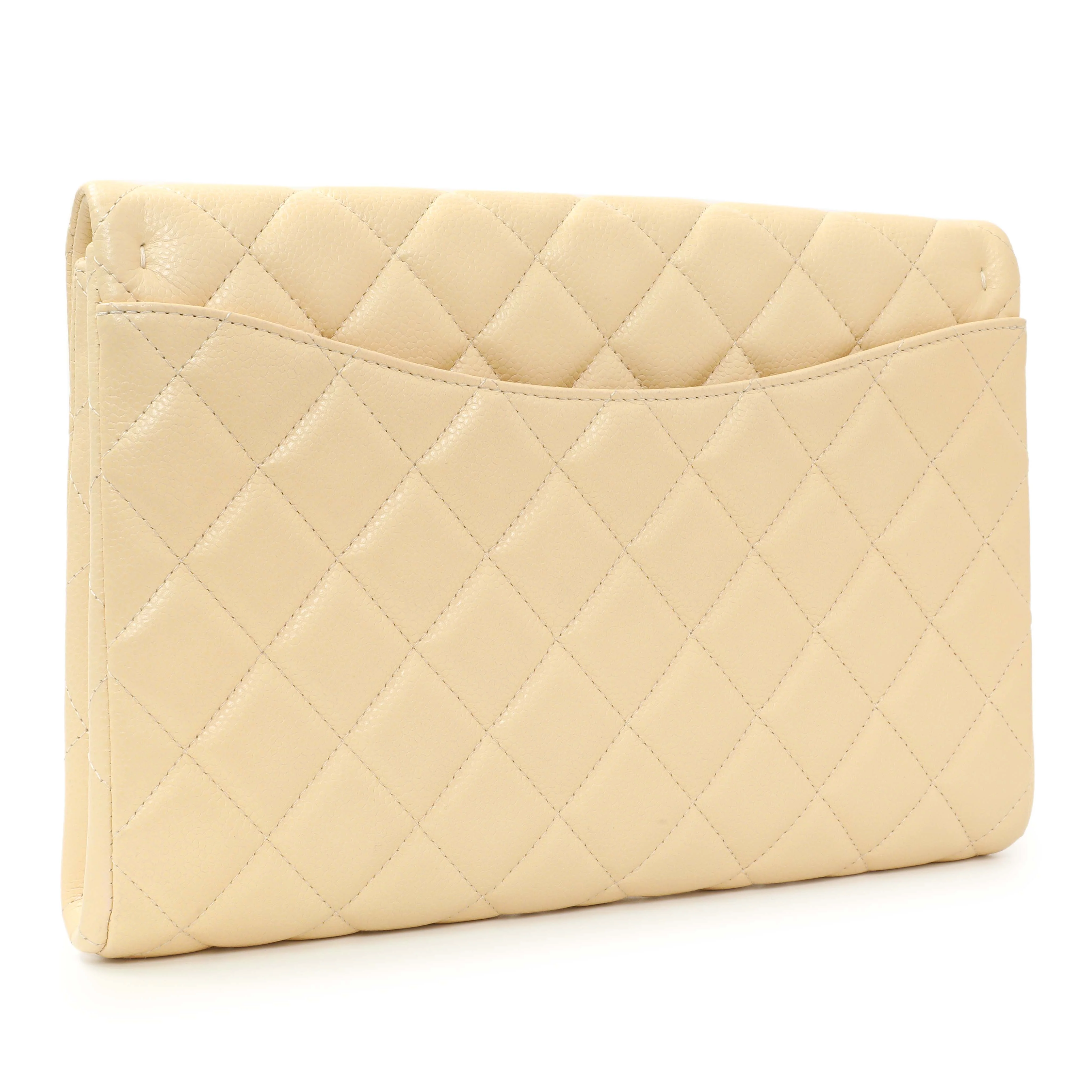 Chanel Beige Quilted Caviar Clutch With Chain Flap - Image 3