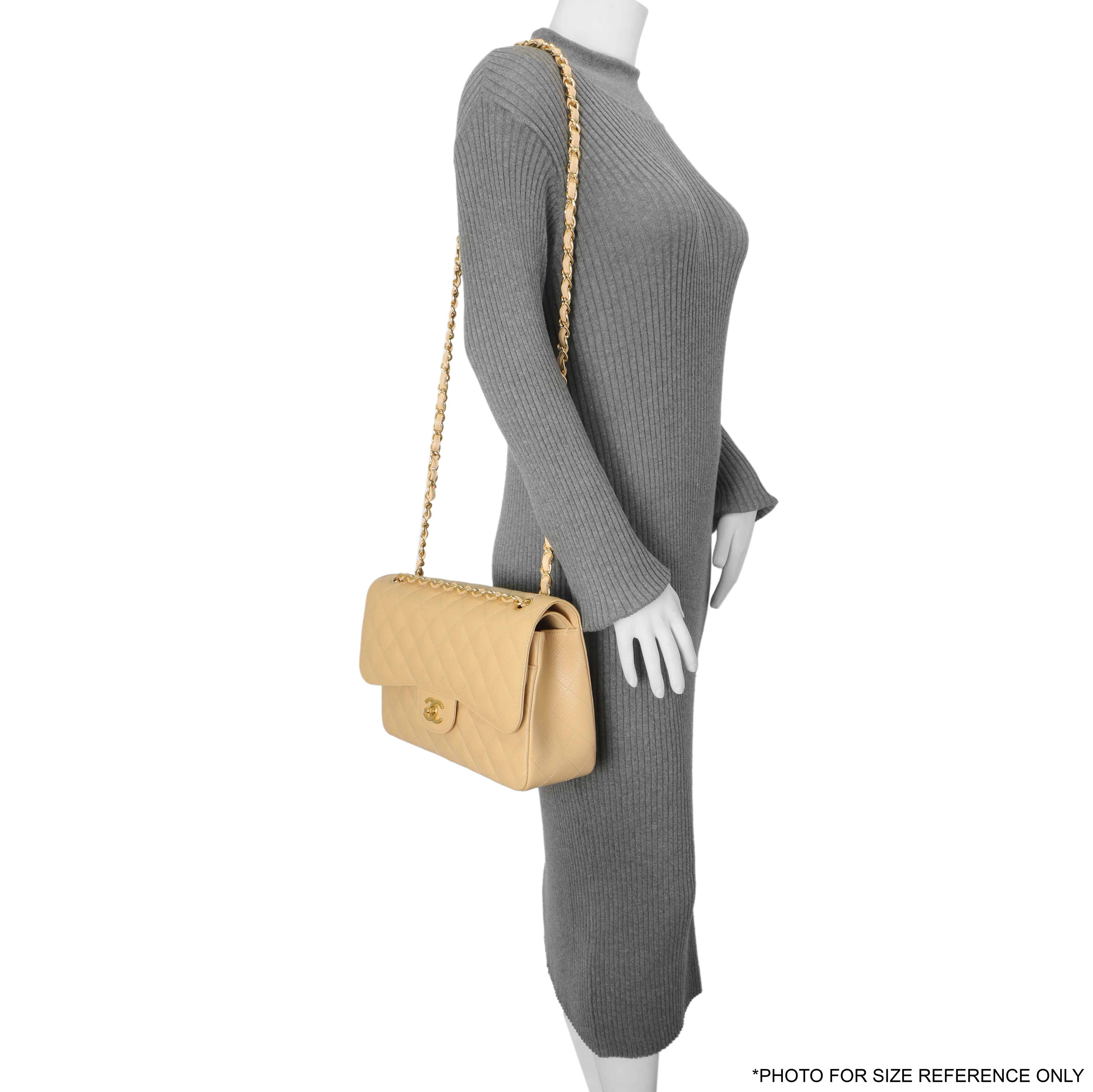 Chanel Beige Quilted Caviar Jumbo Classic Double Flap - Image 13