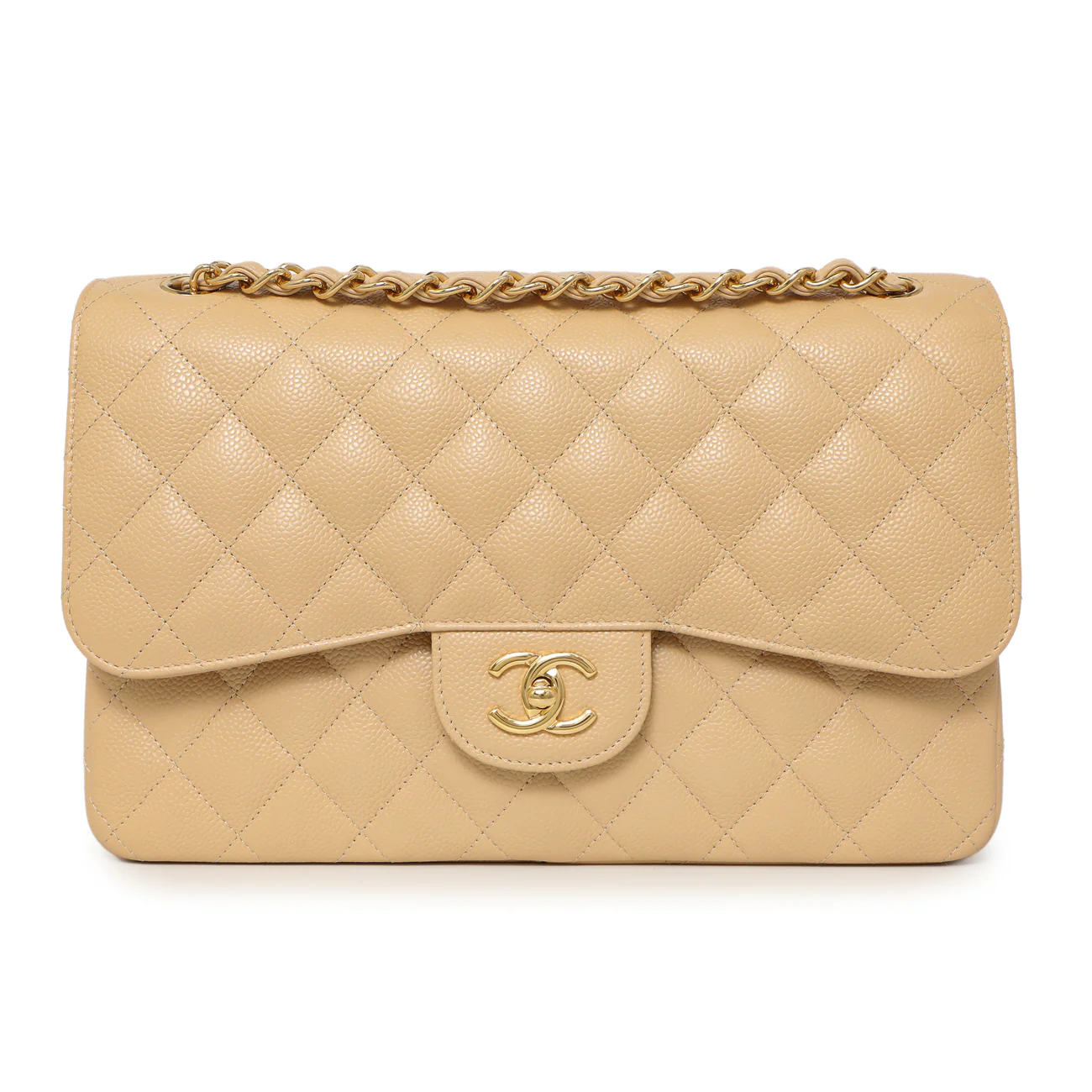 Chanel Beige Quilted Caviar Jumbo Classic Double Flap - Image 2