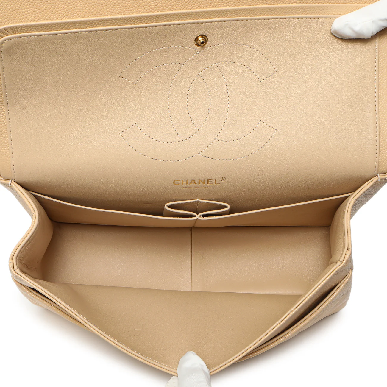 Chanel Beige Quilted Caviar Jumbo Classic Double Flap - Image 5