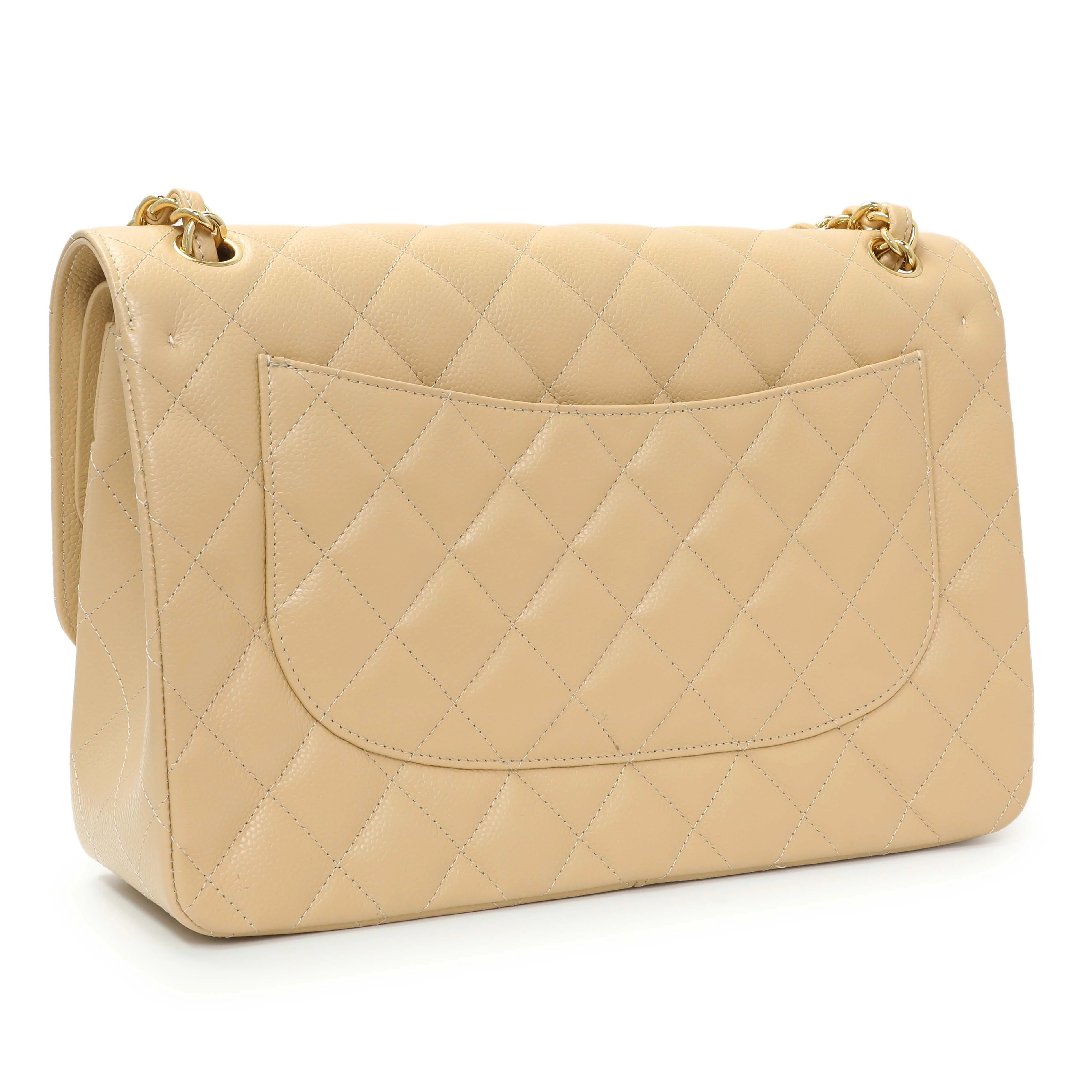 Chanel Beige Quilted Caviar Jumbo Classic Double Flap - Image 2