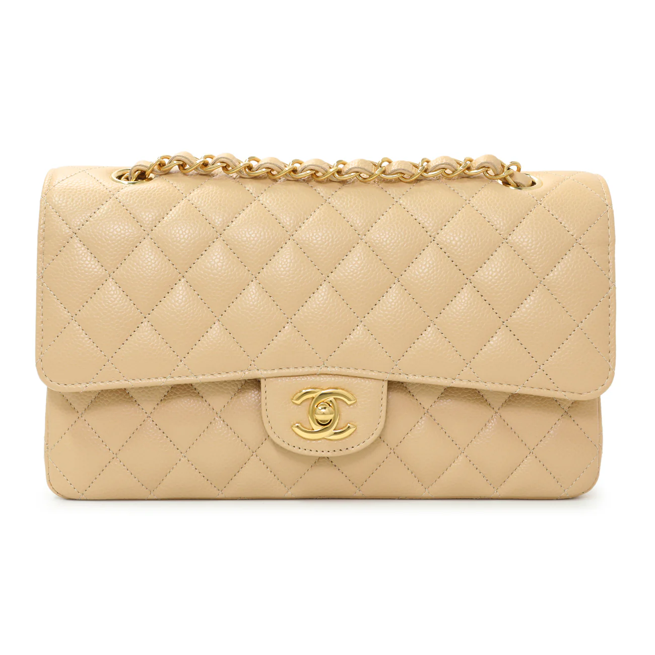 Chanel Beige Quilted Caviar Medium Double Flap