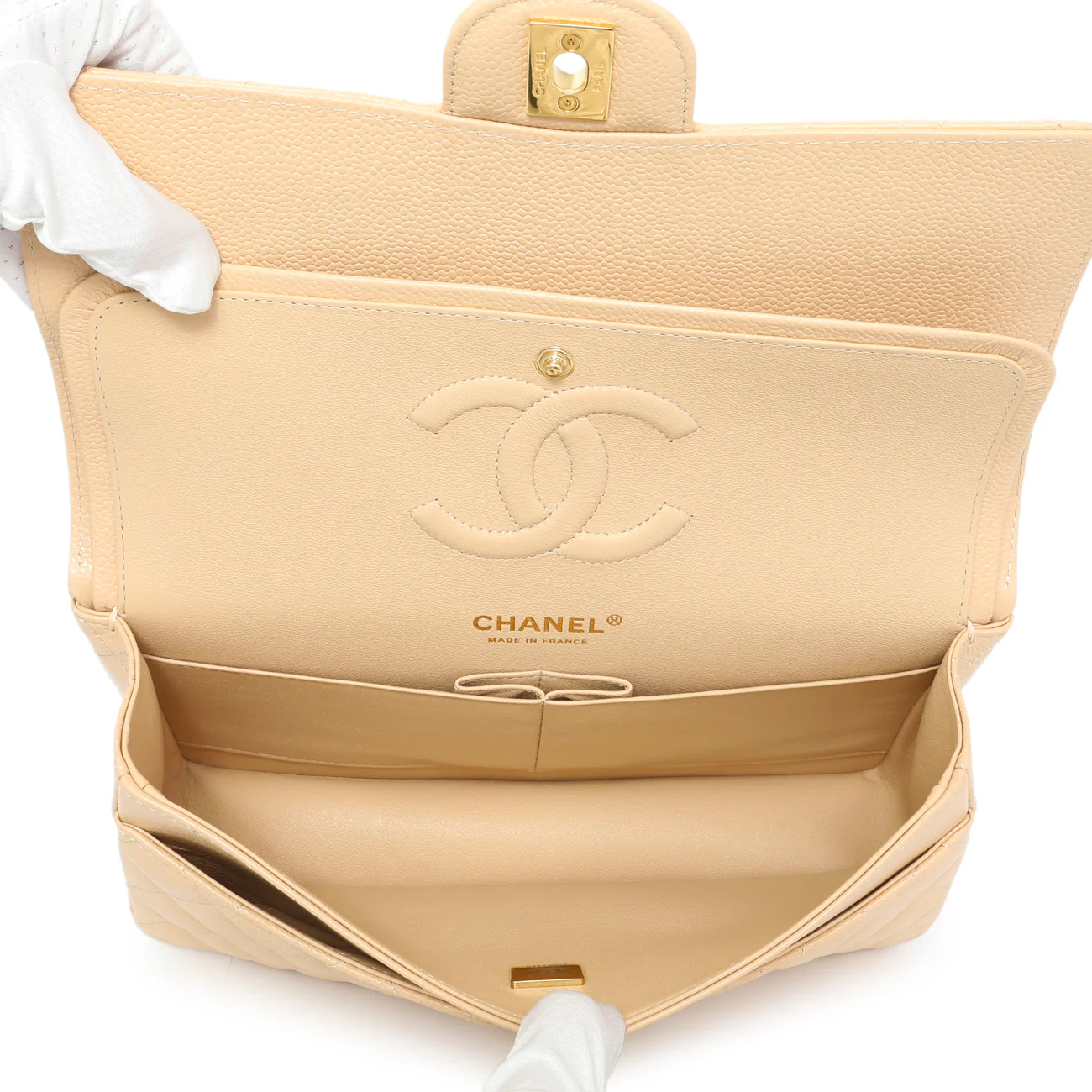Chanel Beige Quilted Caviar Medium Double Flap - Image 4