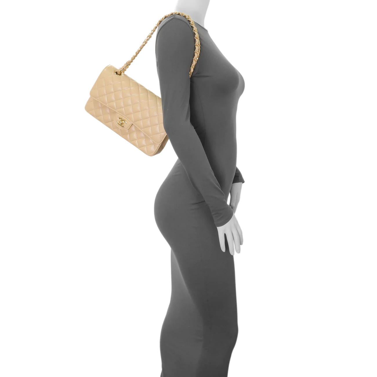 Chanel Beige Quilted Caviar Medium Double Flap - Image 7