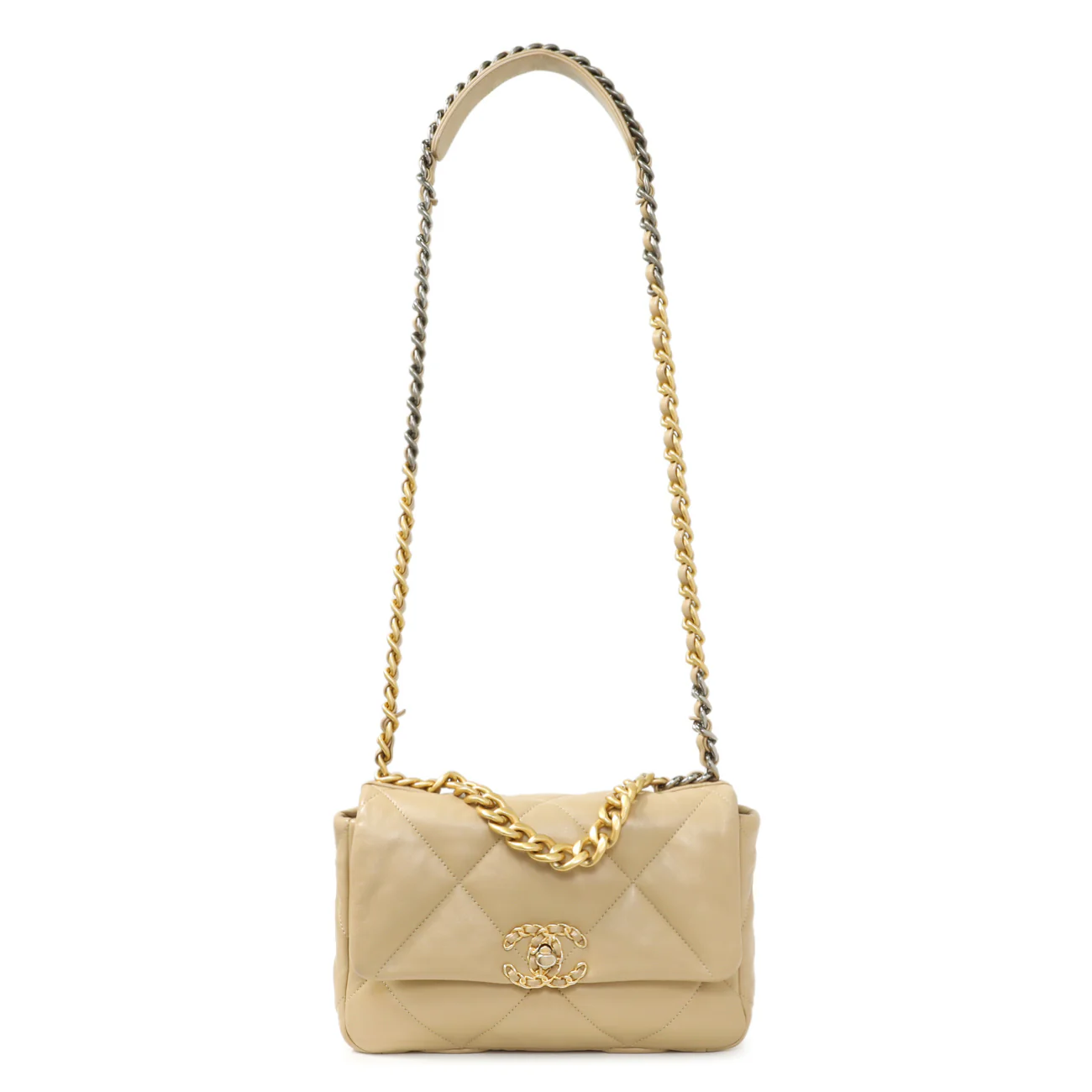 Chanel Beige Quilted Lambskin Medium Chanel 19 Flap