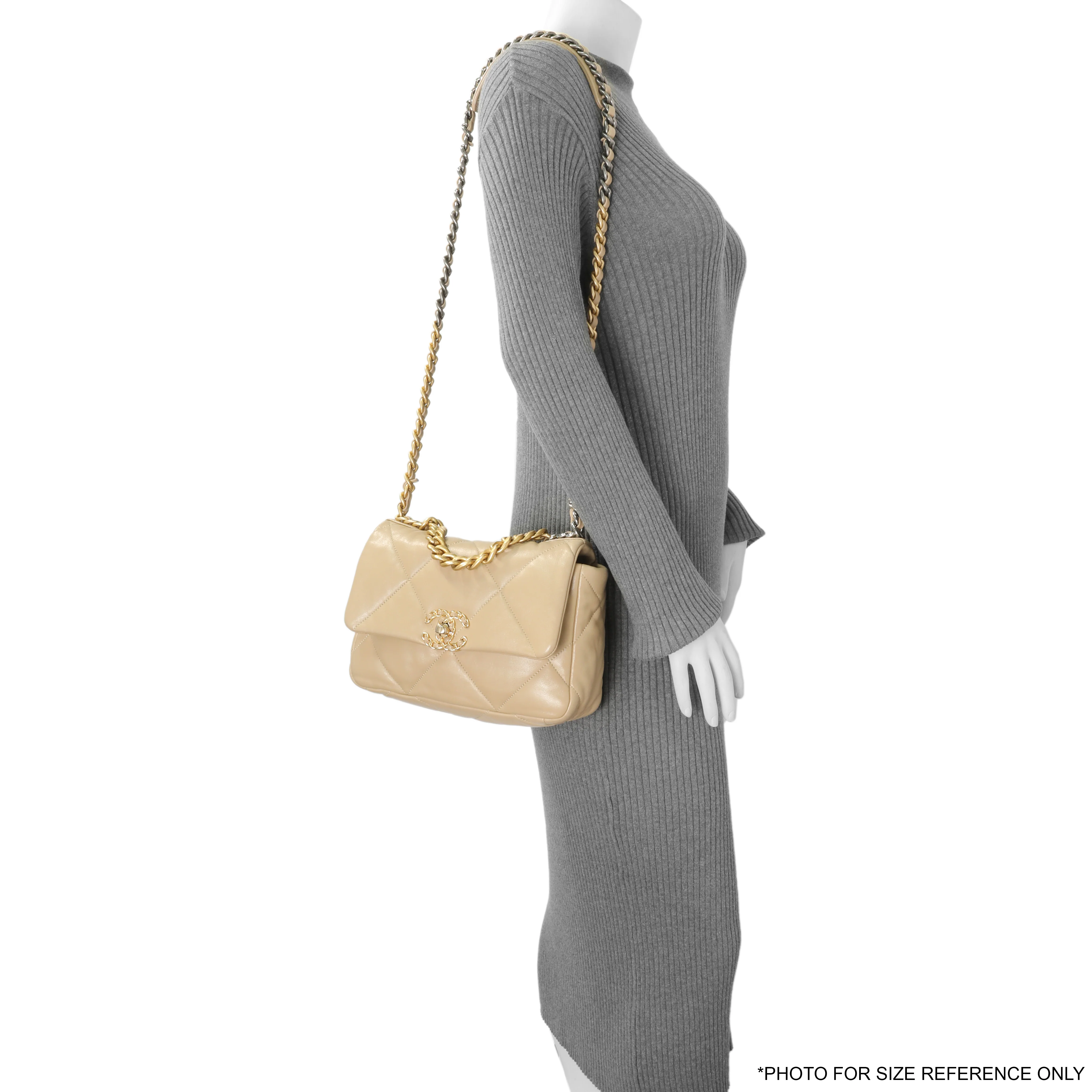 Chanel Beige Quilted Lambskin Medium Chanel 19 Flap - Image 12
