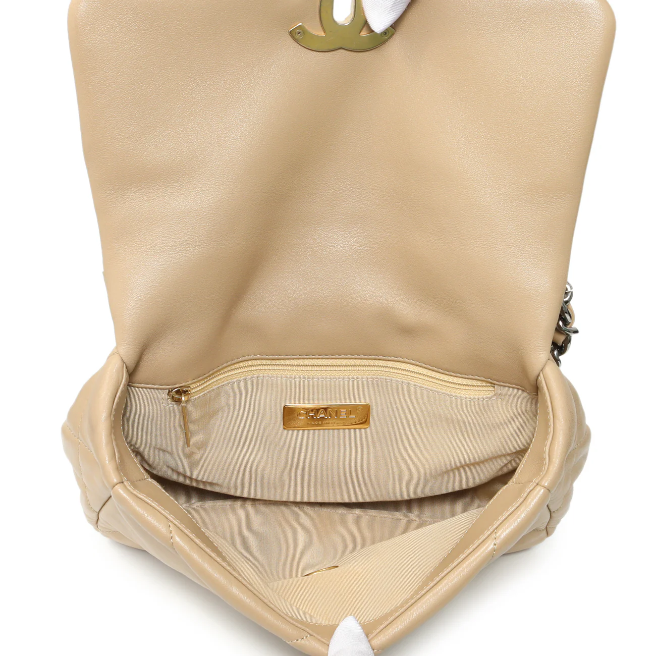 Chanel Beige Quilted Lambskin Medium Chanel 19 Flap - Image 9