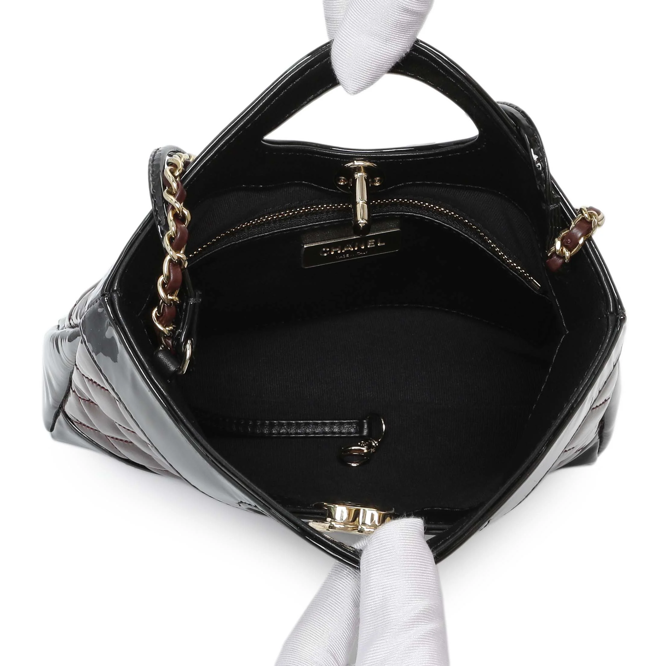 Chanel Black Burgundy Quilted Patent Mini 31 Shopping Bag - Image 4