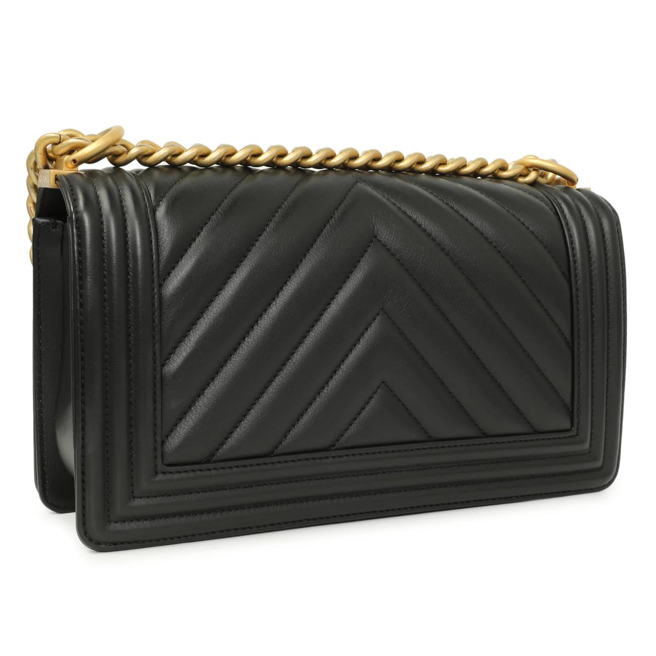 Chanel Black Calfskin Chevron Quilted Medium Boy Bag - Image 3