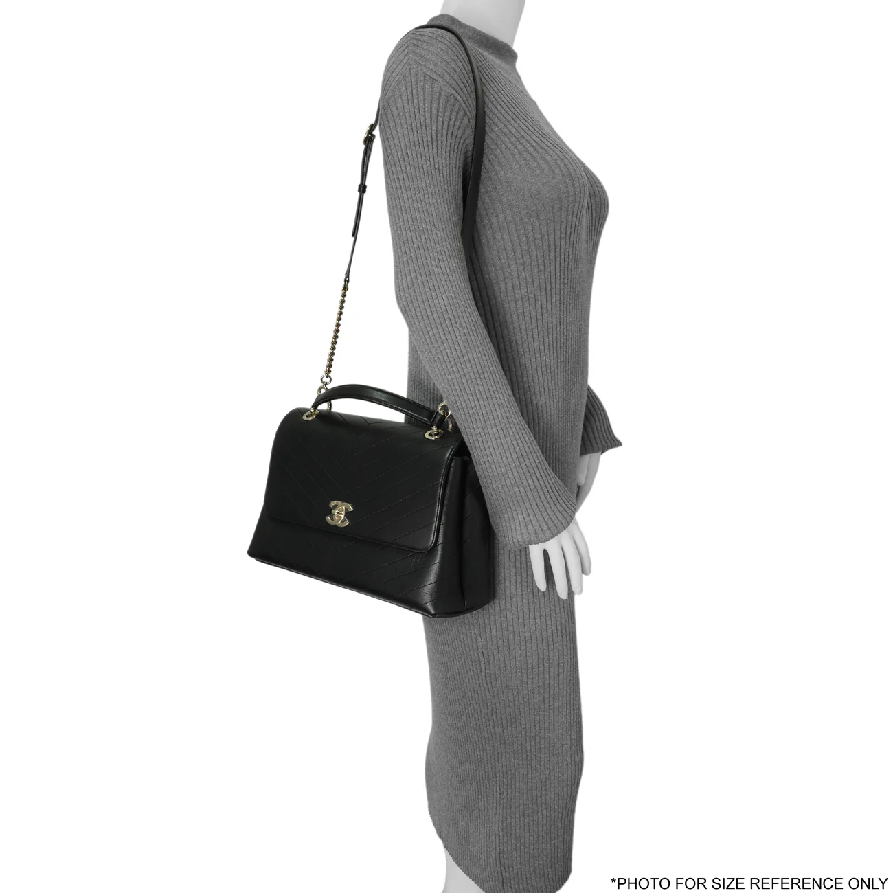 Chanel Black Calfskin Medium Chevron Chic Top Handle Flap - Image 7