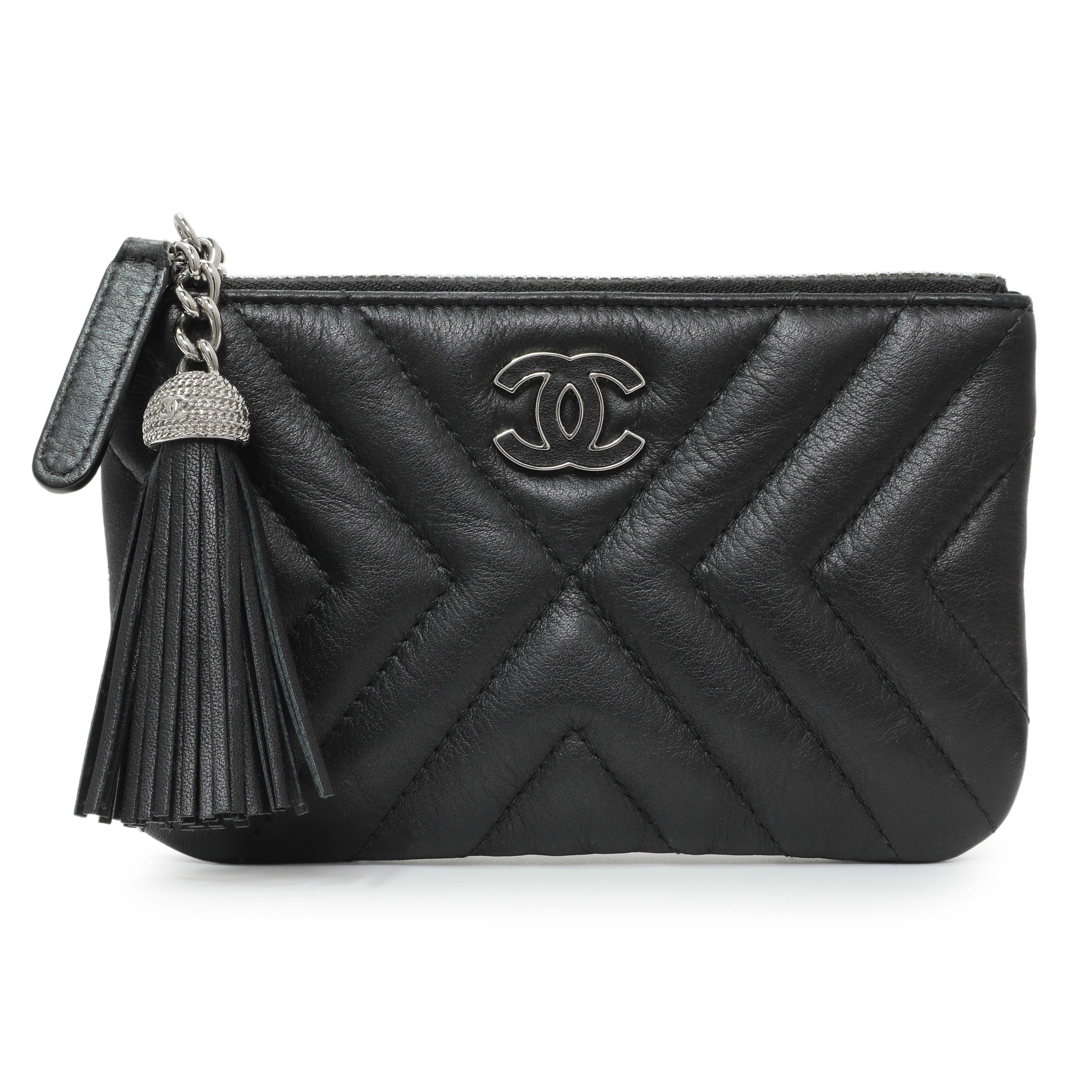 Chanel Black Calfskin Tassel Small Cosmetic Pouch