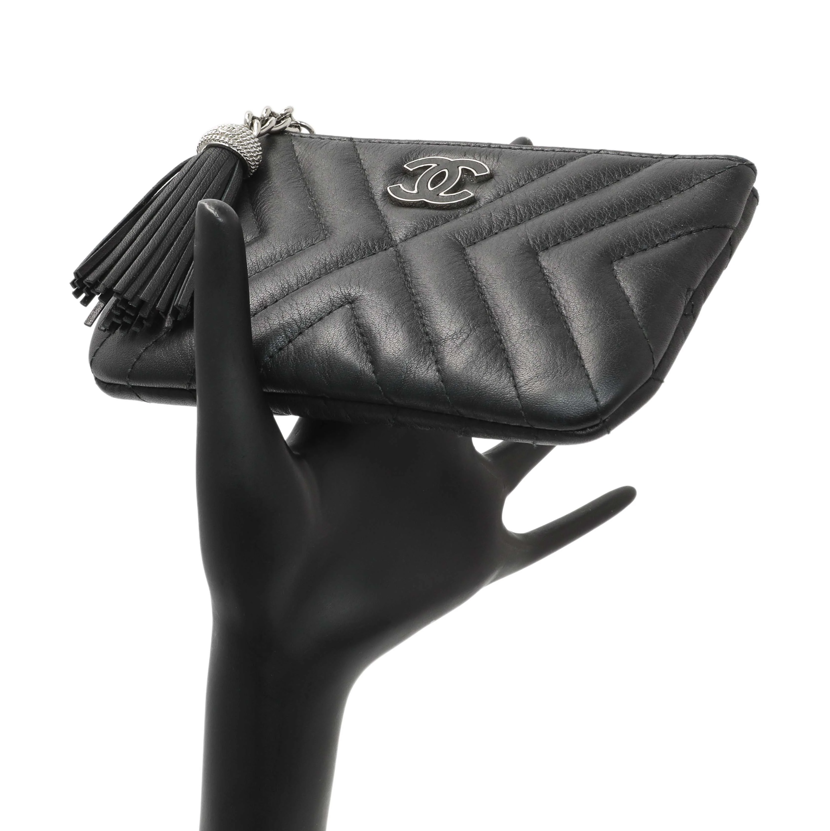 Chanel Black Calfskin Tassel Small Cosmetic Pouch - Image 11