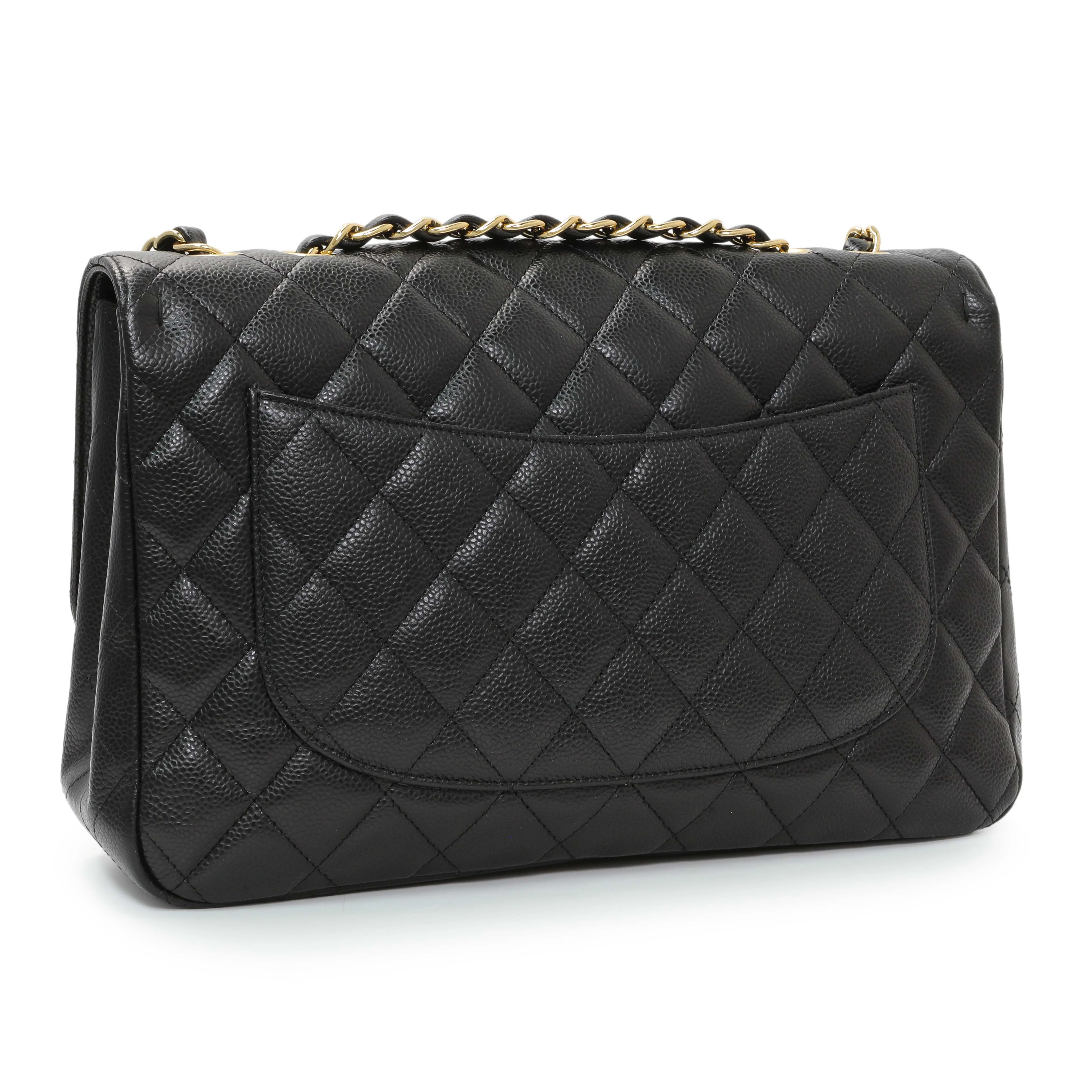 Chanel Black Caviar Jumbo Single Flap - Image 2