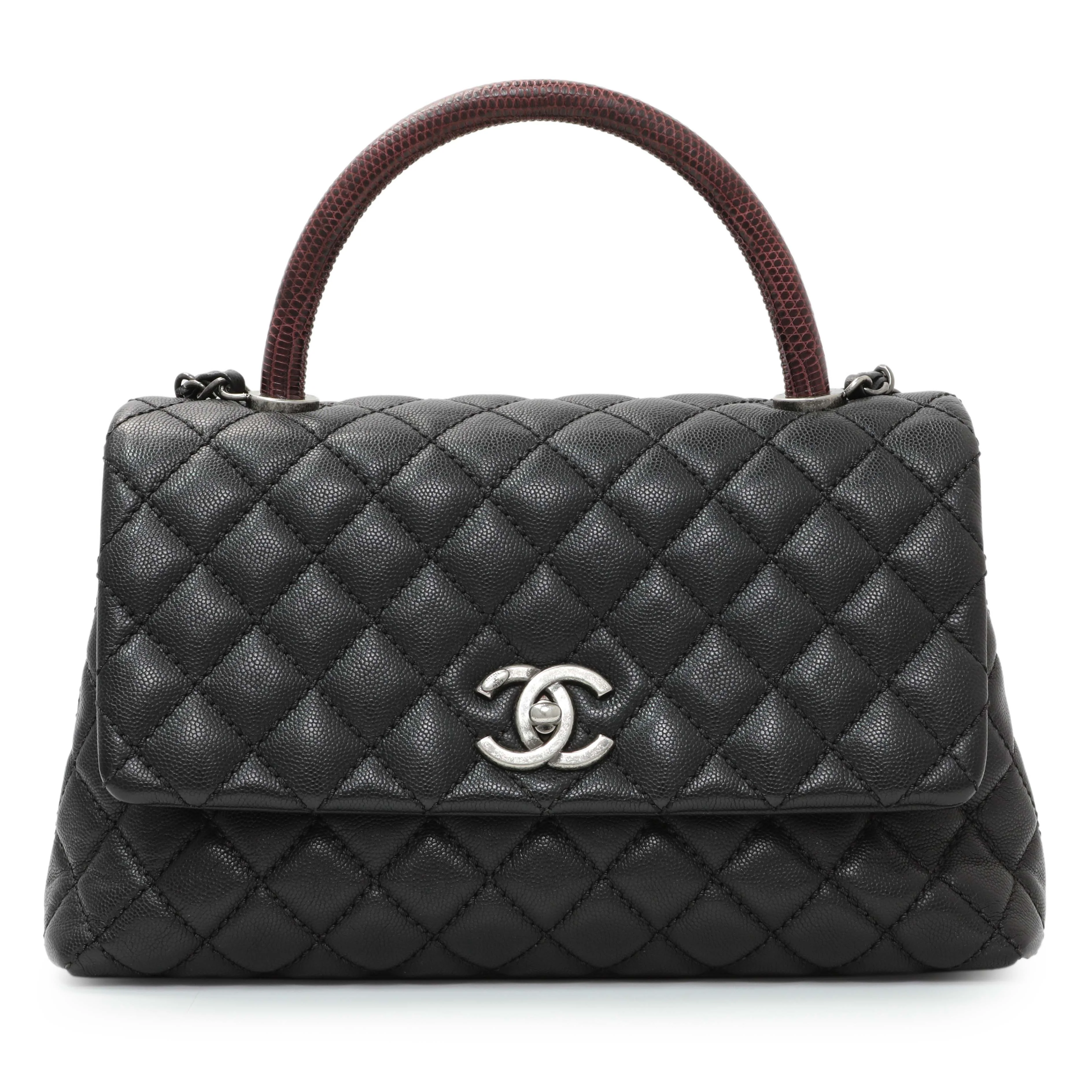 Chanel Black Caviar Lizard Embossed Quilted Small Coco Handle Flap - Image 2