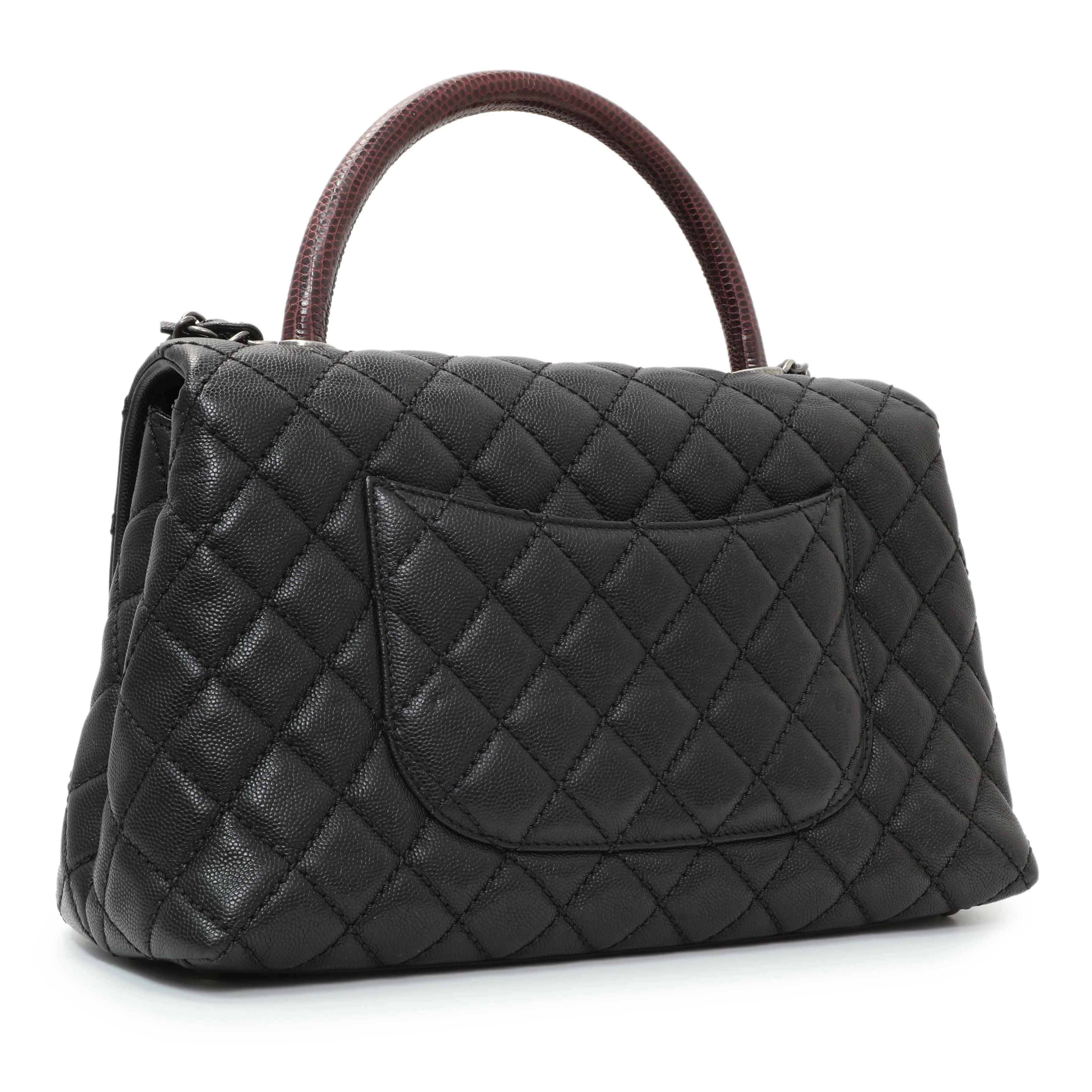 Chanel Black Caviar Lizard Embossed Quilted Small Coco Handle Flap - Image 3