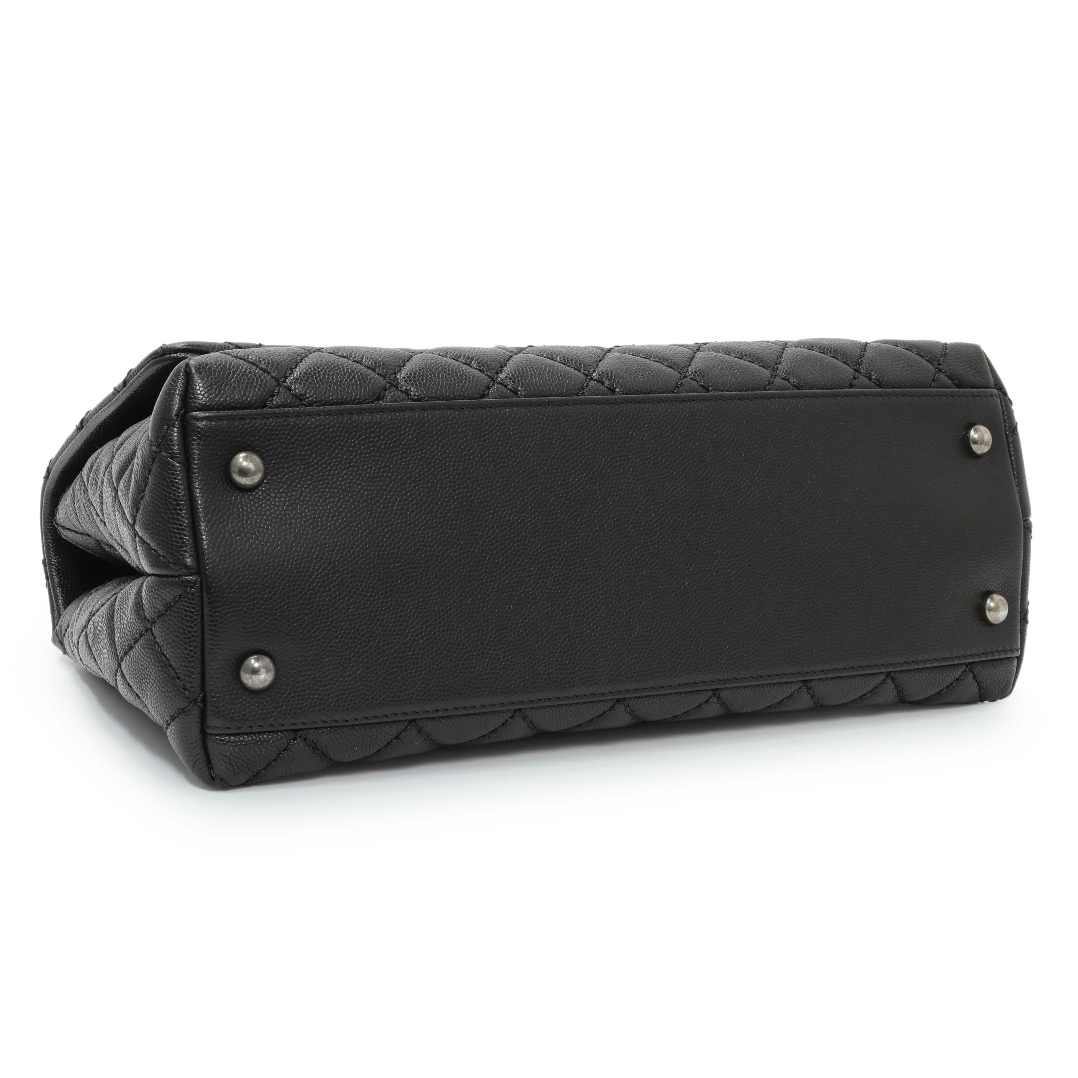 Chanel Black Caviar Lizard Embossed Quilted Small Coco Handle Flap - Image 4