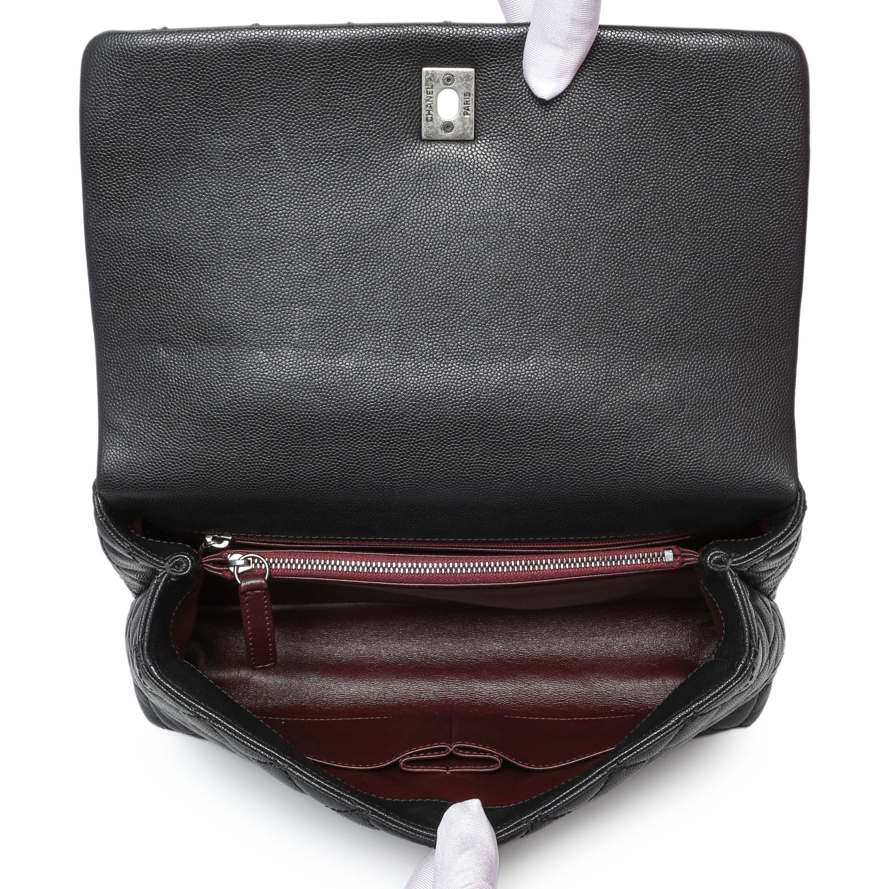 Chanel Black Caviar Lizard Embossed Quilted Small Coco Handle Flap - Image 5