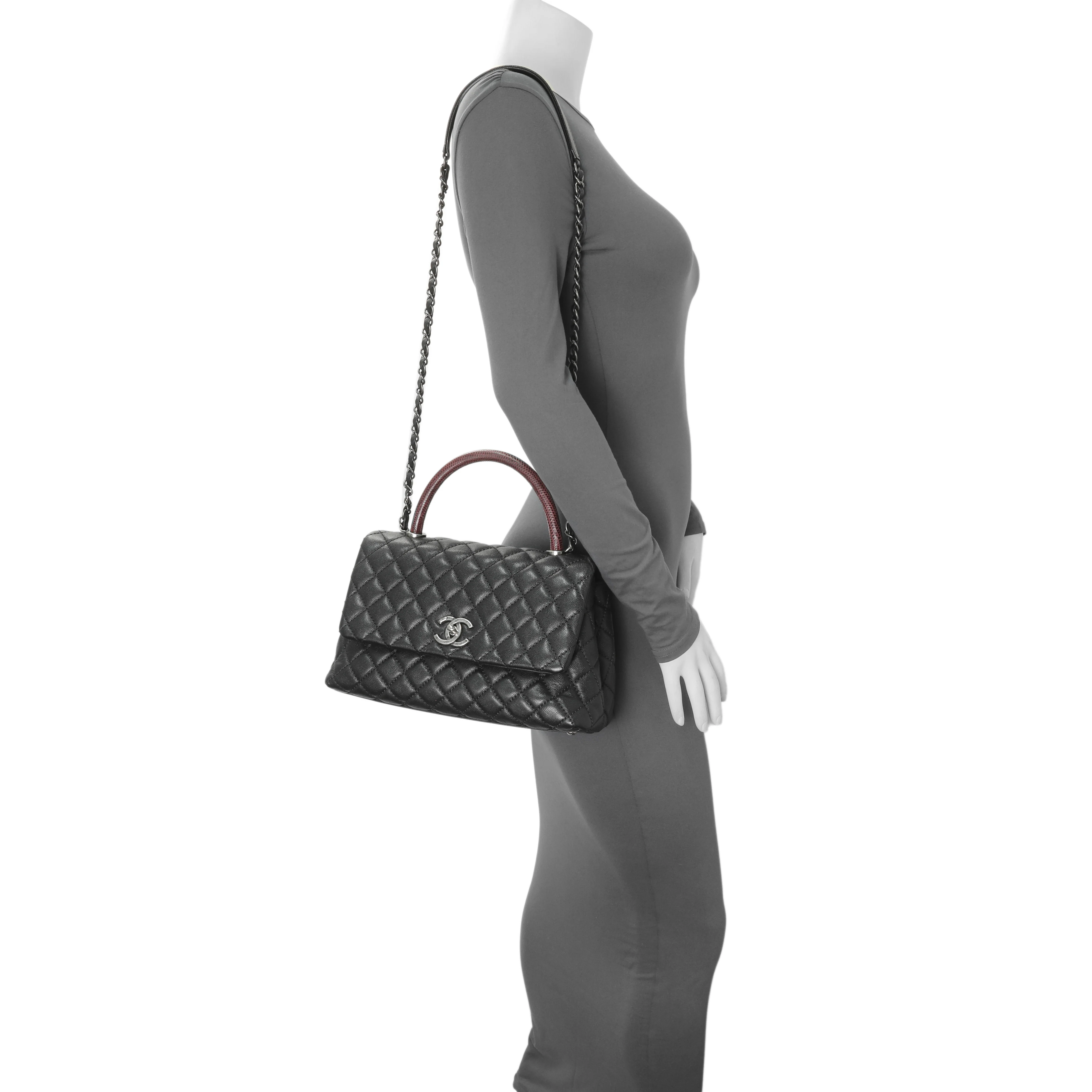 Chanel Black Caviar Lizard Embossed Quilted Small Coco Handle Flap - Image 8