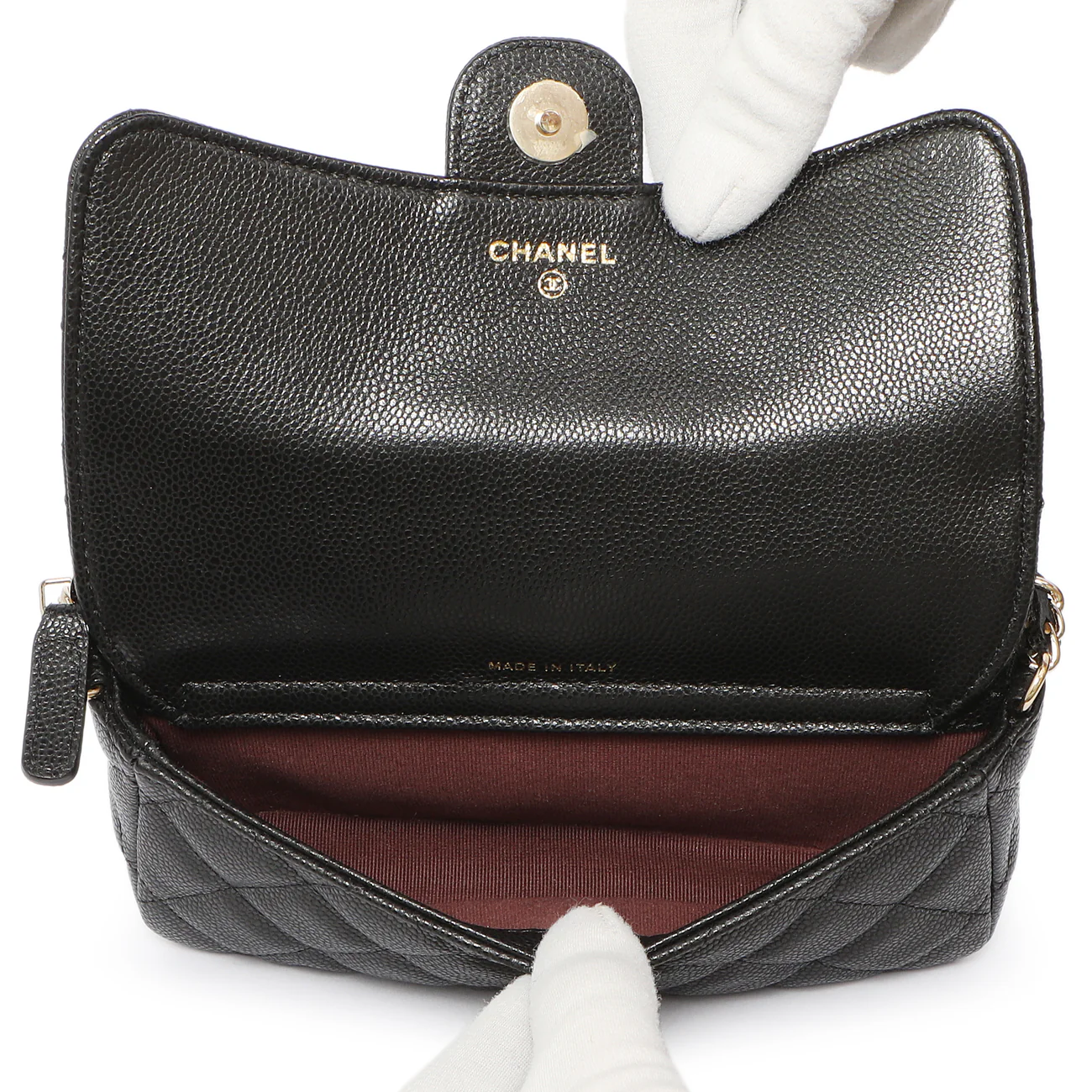 Chanel Black Caviar Quilted Flap Phone Holder With Chain - Image 4
