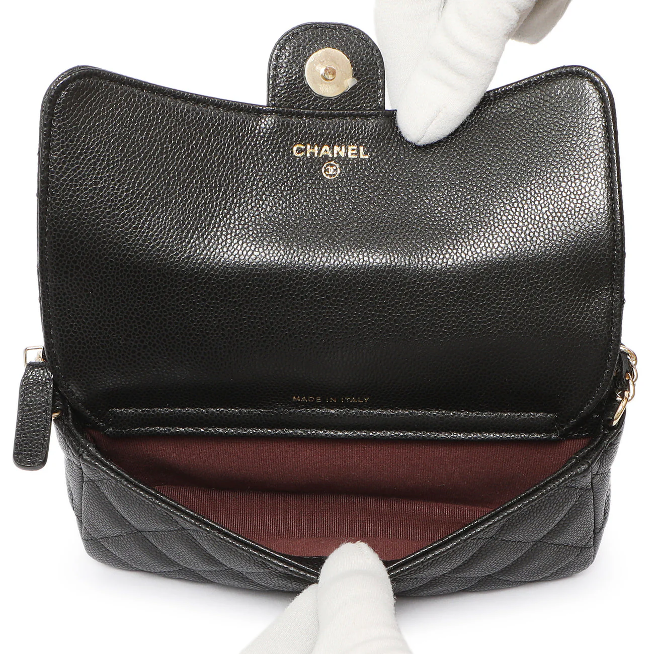 Chanel Black Caviar Quilted Flap Phone Holder With Chain - Image 4