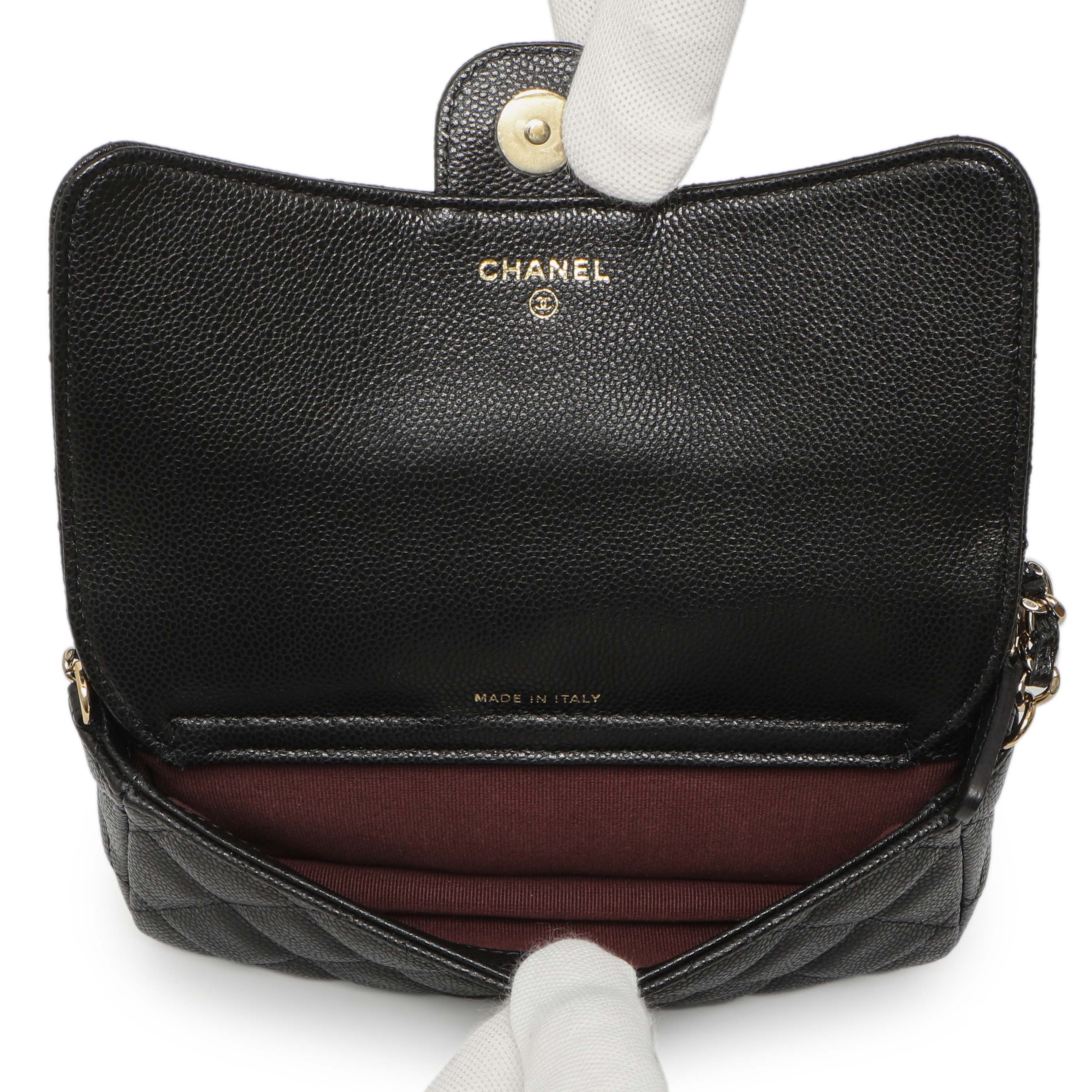 Chanel Black Caviar Quilted Flap Phone Holder With Chain - Image 4
