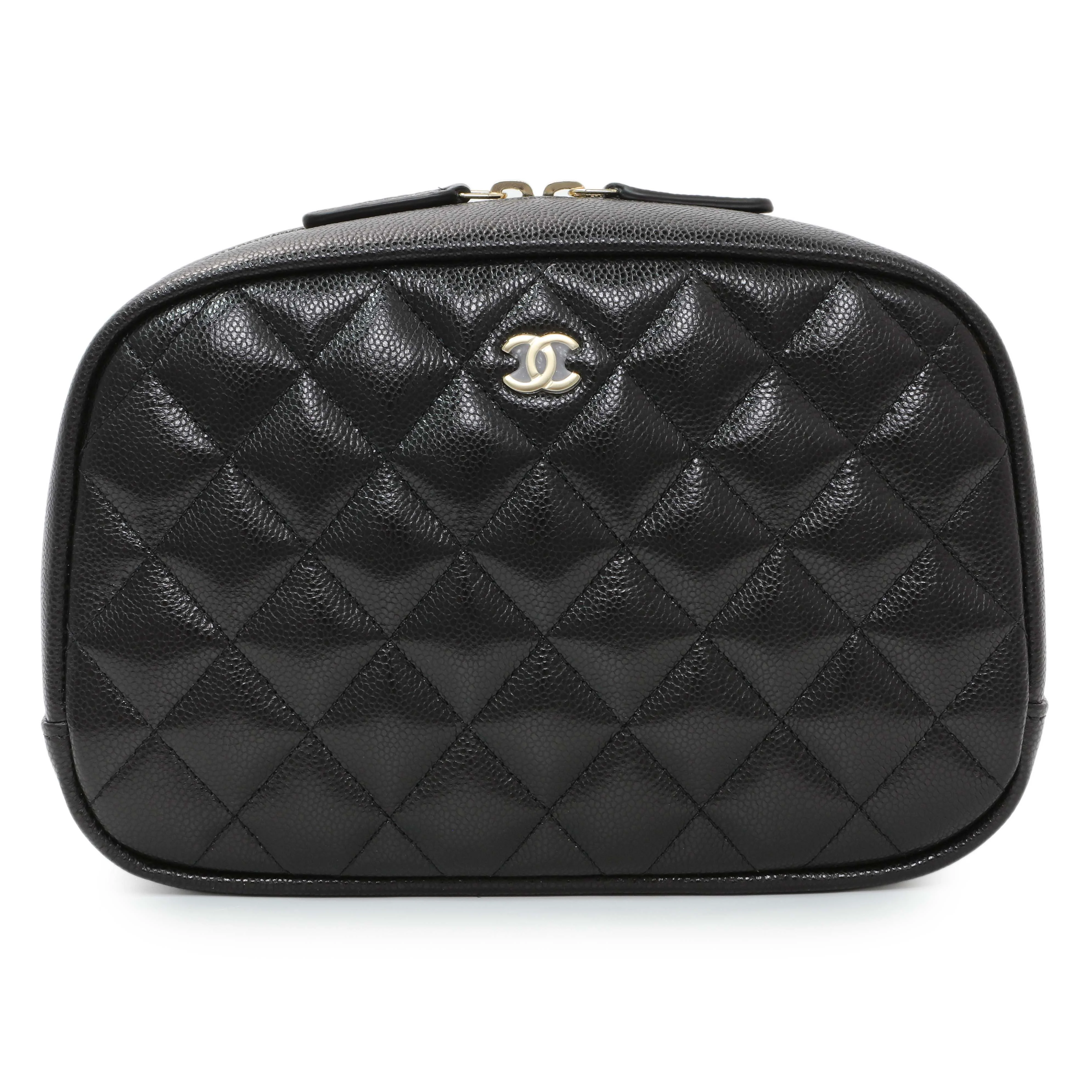 Chanel Black Caviar Quilted Medium Curvy Pouch Cosmetic Case