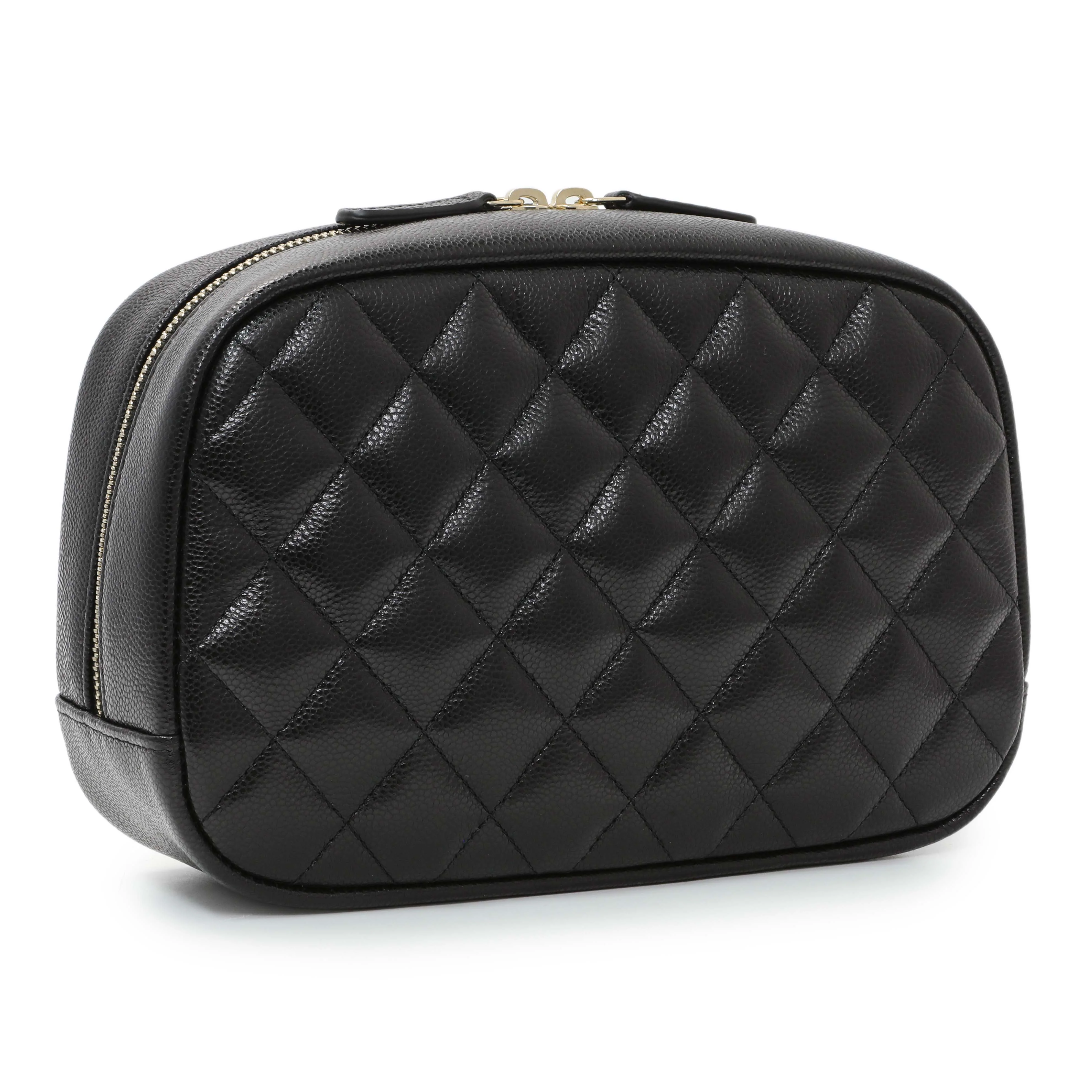 Chanel Black Caviar Quilted Medium Curvy Pouch Cosmetic Case - Image 2