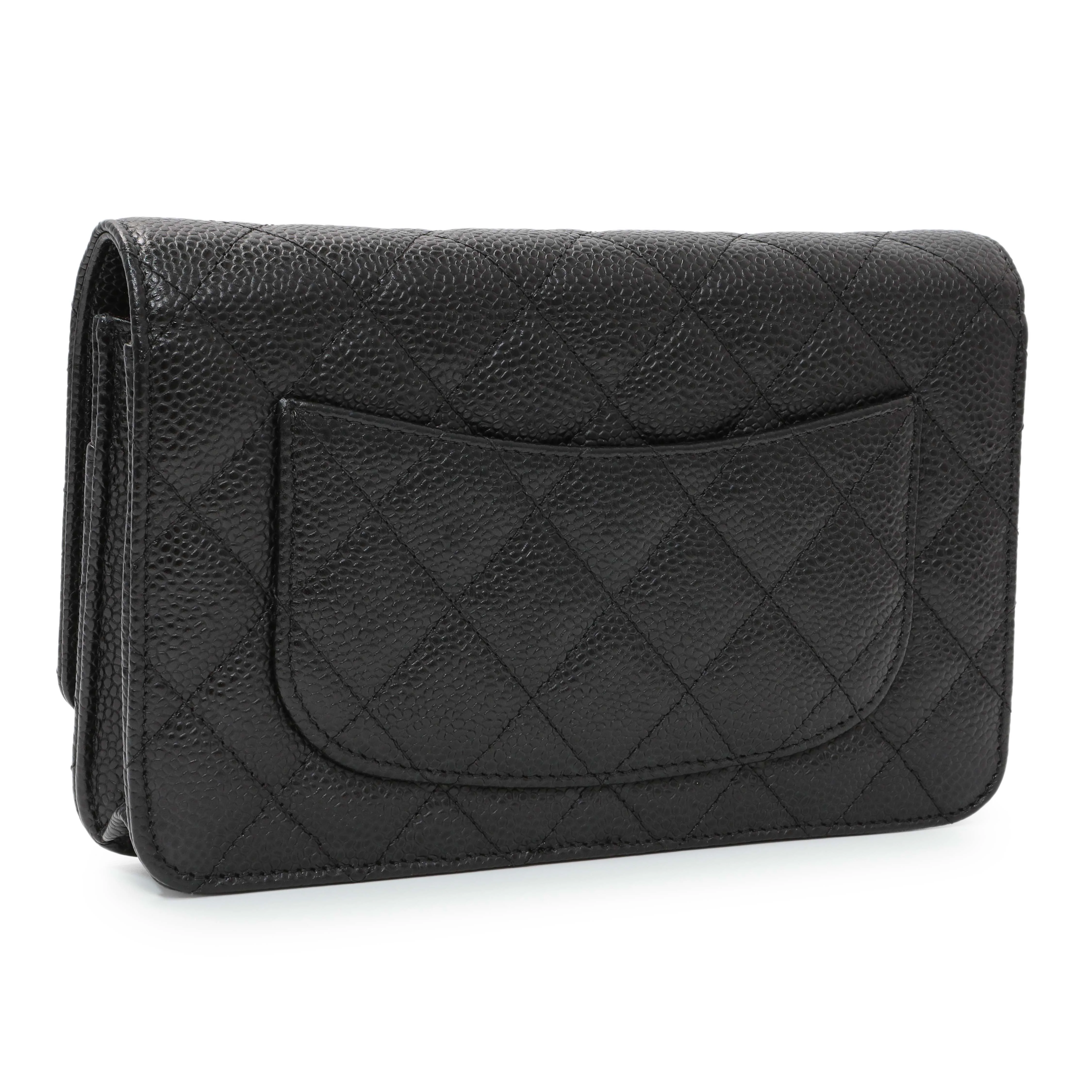 Chanel Black Caviar Quilted Wallet on Chain - Image 2
