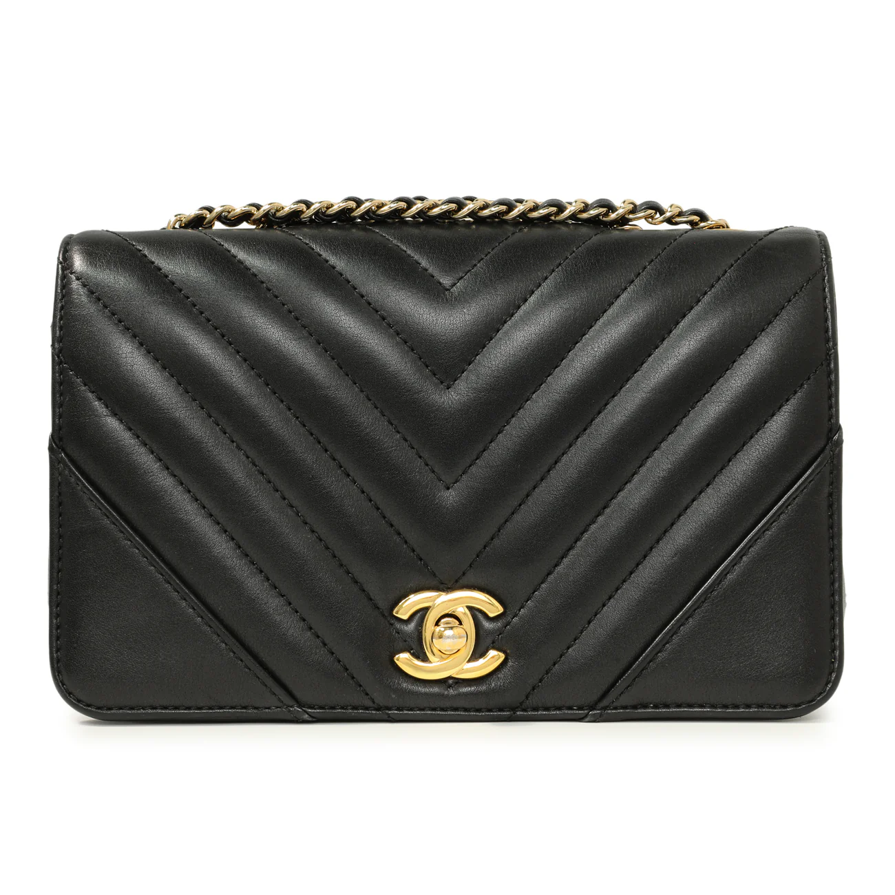 Chanel Black Chevron Quilted Calfskin Mini Statement Flap