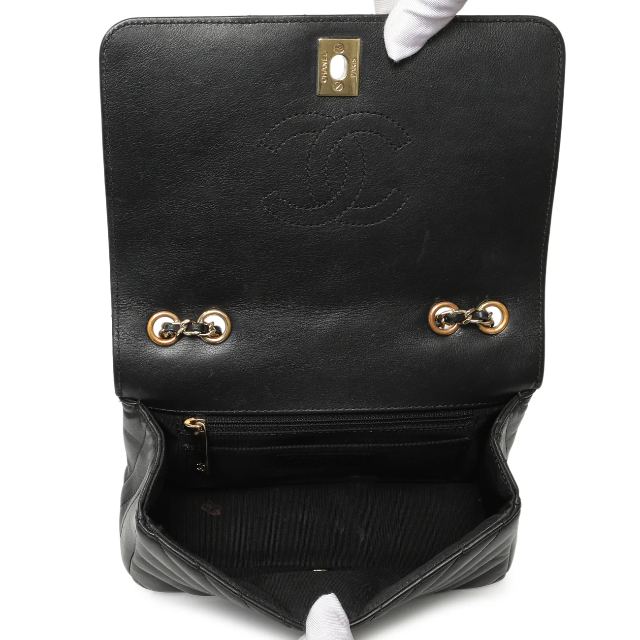 Chanel Black Chevron Quilted Calfskin Mini Statement Flap - Image 8
