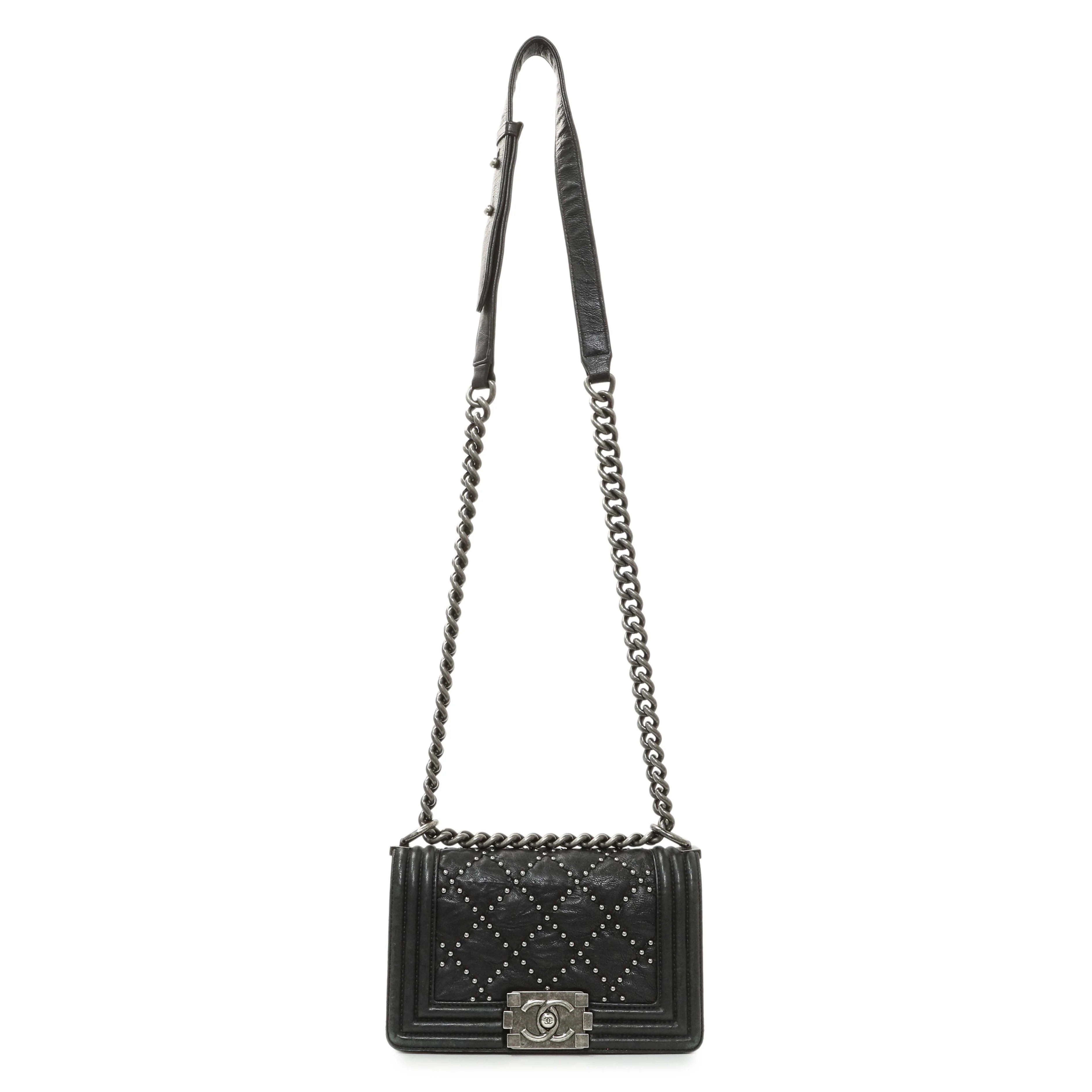 Chanel Black Crumpled Lambskin Small Studded Boy Bag