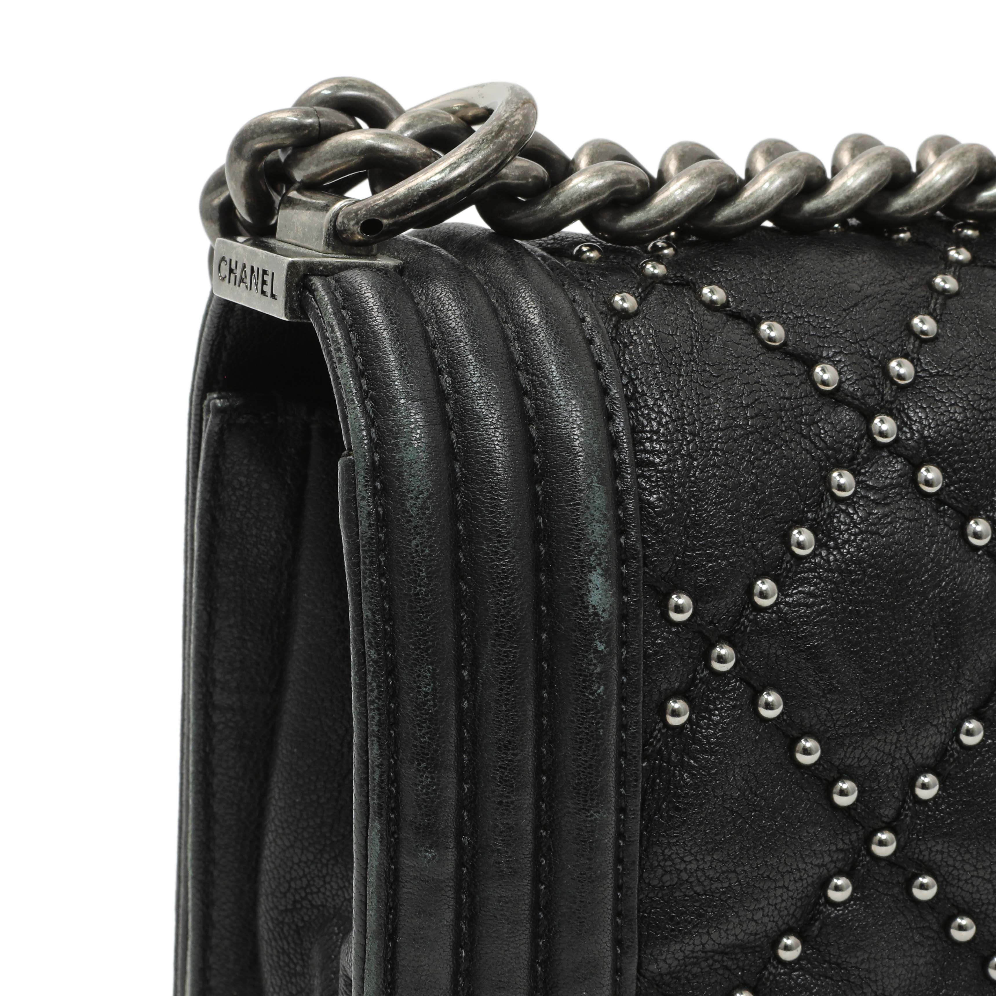 Chanel Black Crumpled Lambskin Small Studded Boy Bag - Image 12