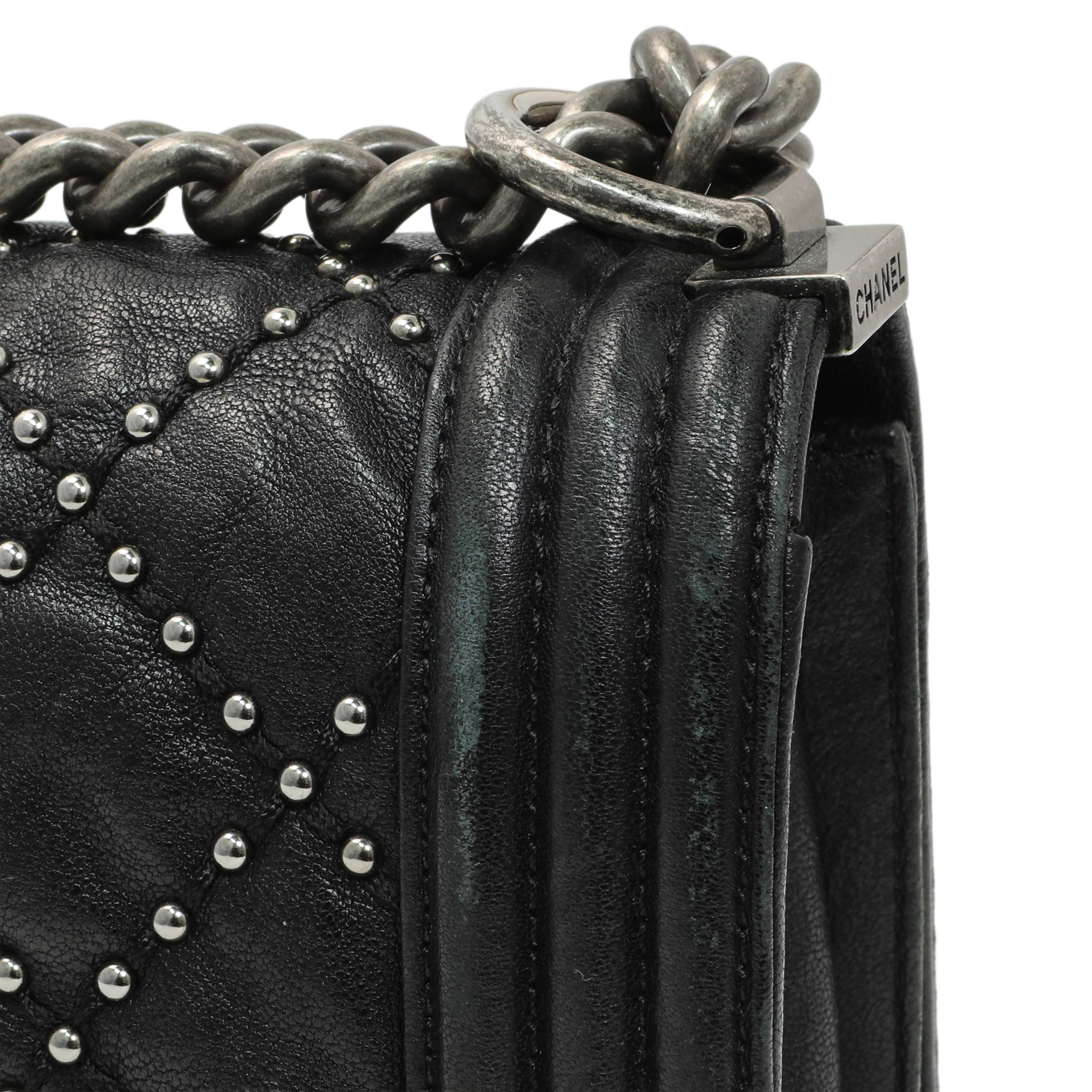 Chanel Black Crumpled Lambskin Small Studded Boy Bag - Image 13