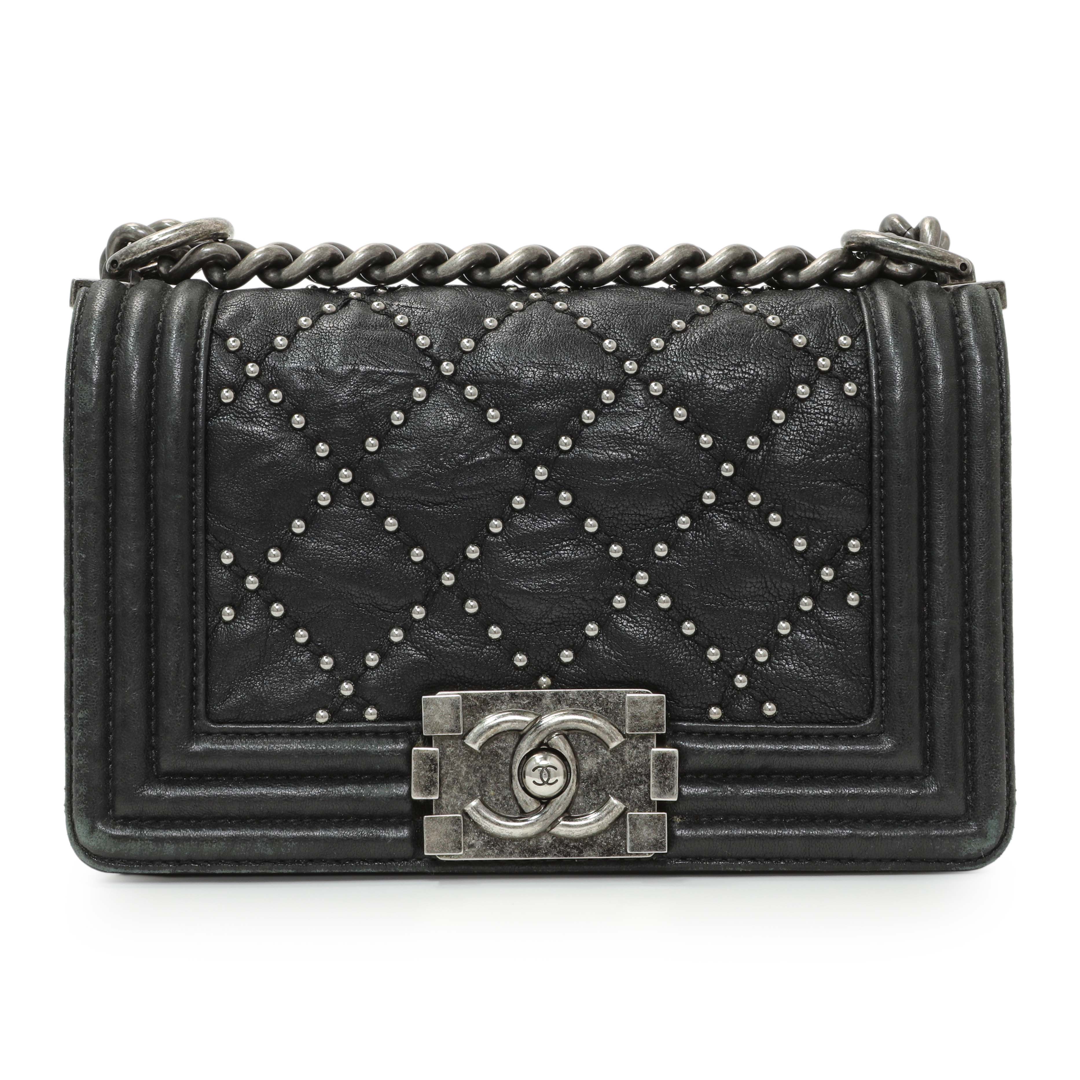 Chanel Black Crumpled Lambskin Small Studded Boy Bag - Image 2