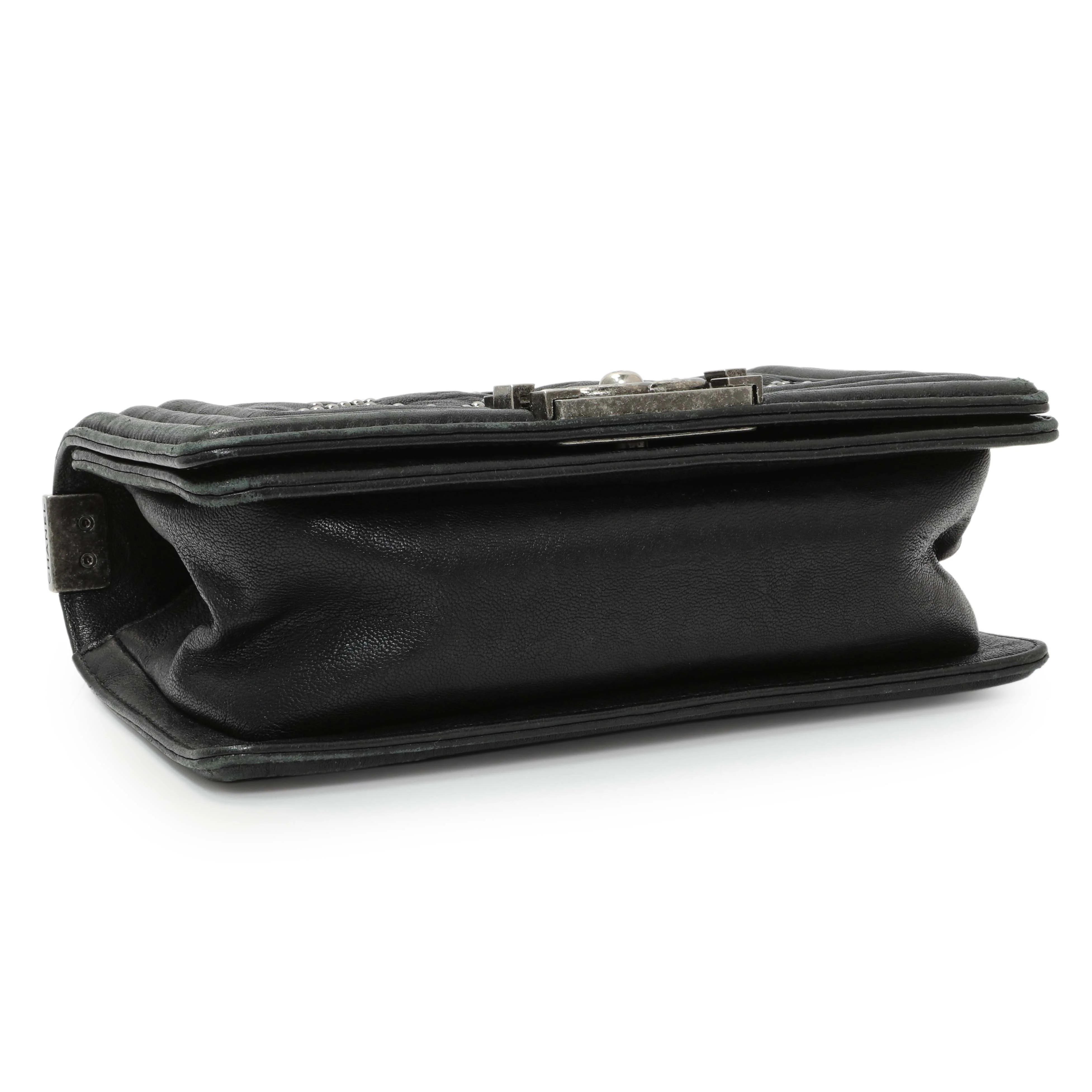 Chanel Black Crumpled Lambskin Small Studded Boy Bag - Image 4