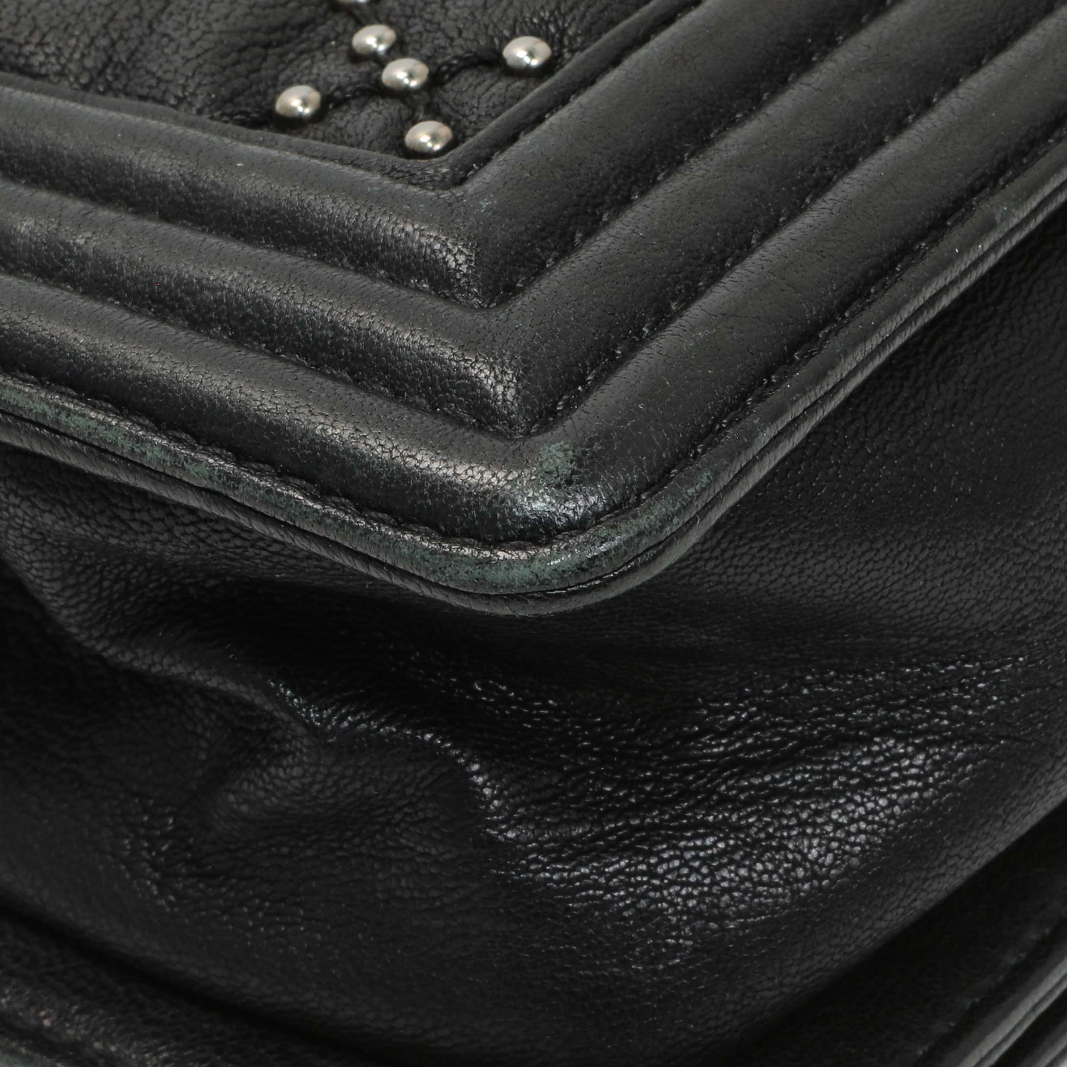 Chanel Black Crumpled Lambskin Small Studded Boy Bag - Image 7