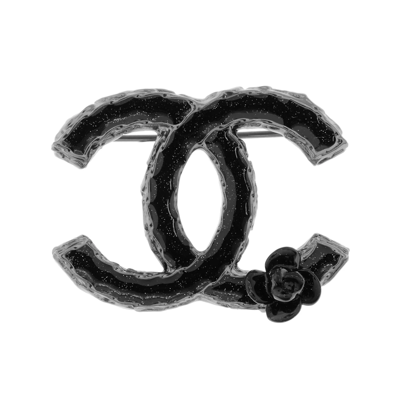 Chanel Black Enamel CC Camelia Brooch