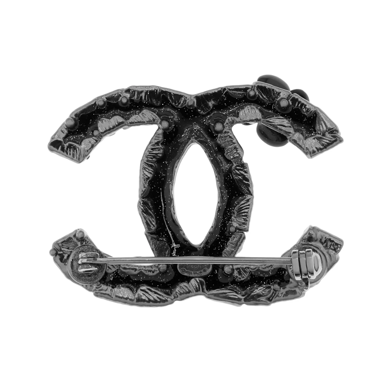 Chanel Black Enamel CC Camelia Brooch - Image 2