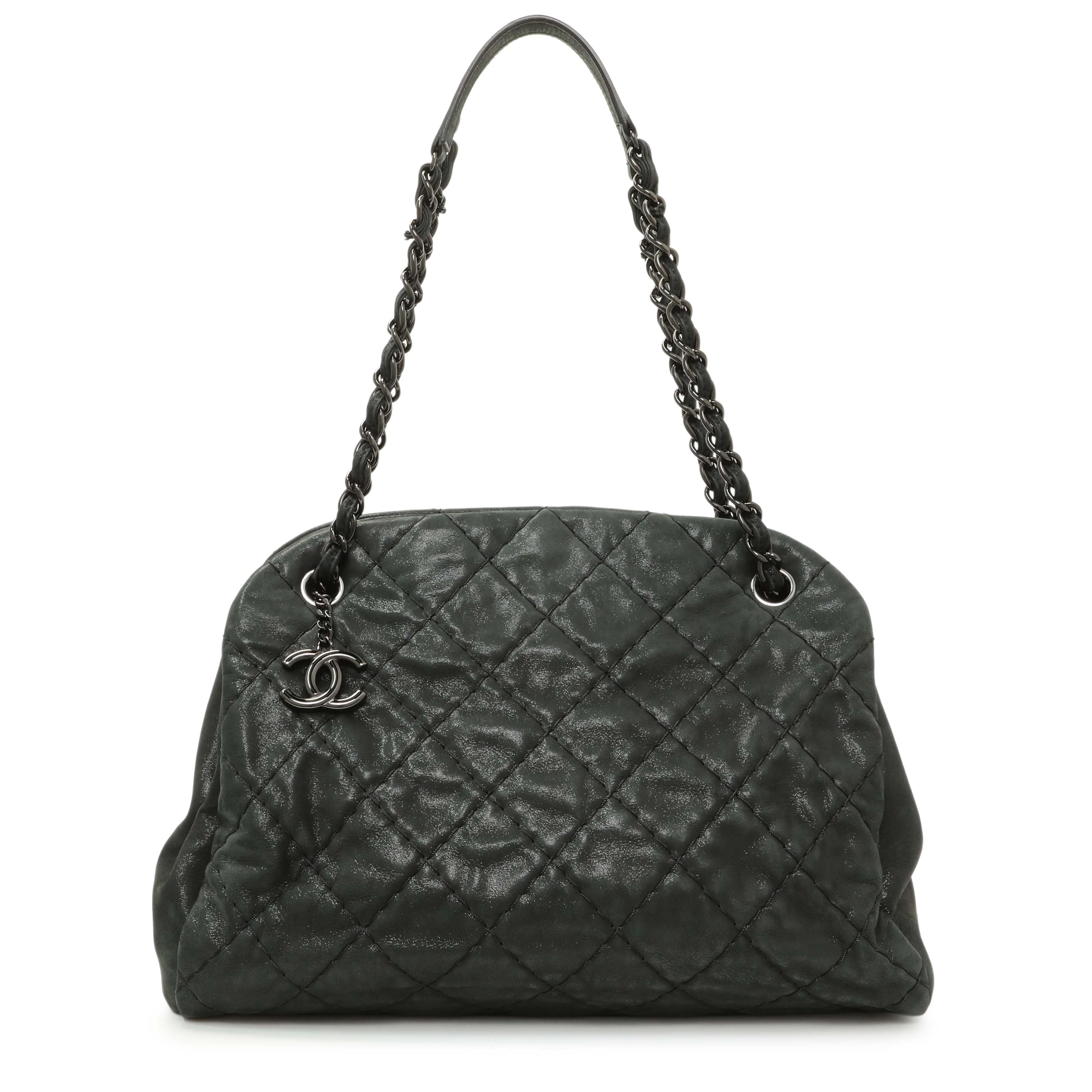 Chanel Black Iridescent Calfskin Quilted Large Just Mademoiselle Bowling Bag