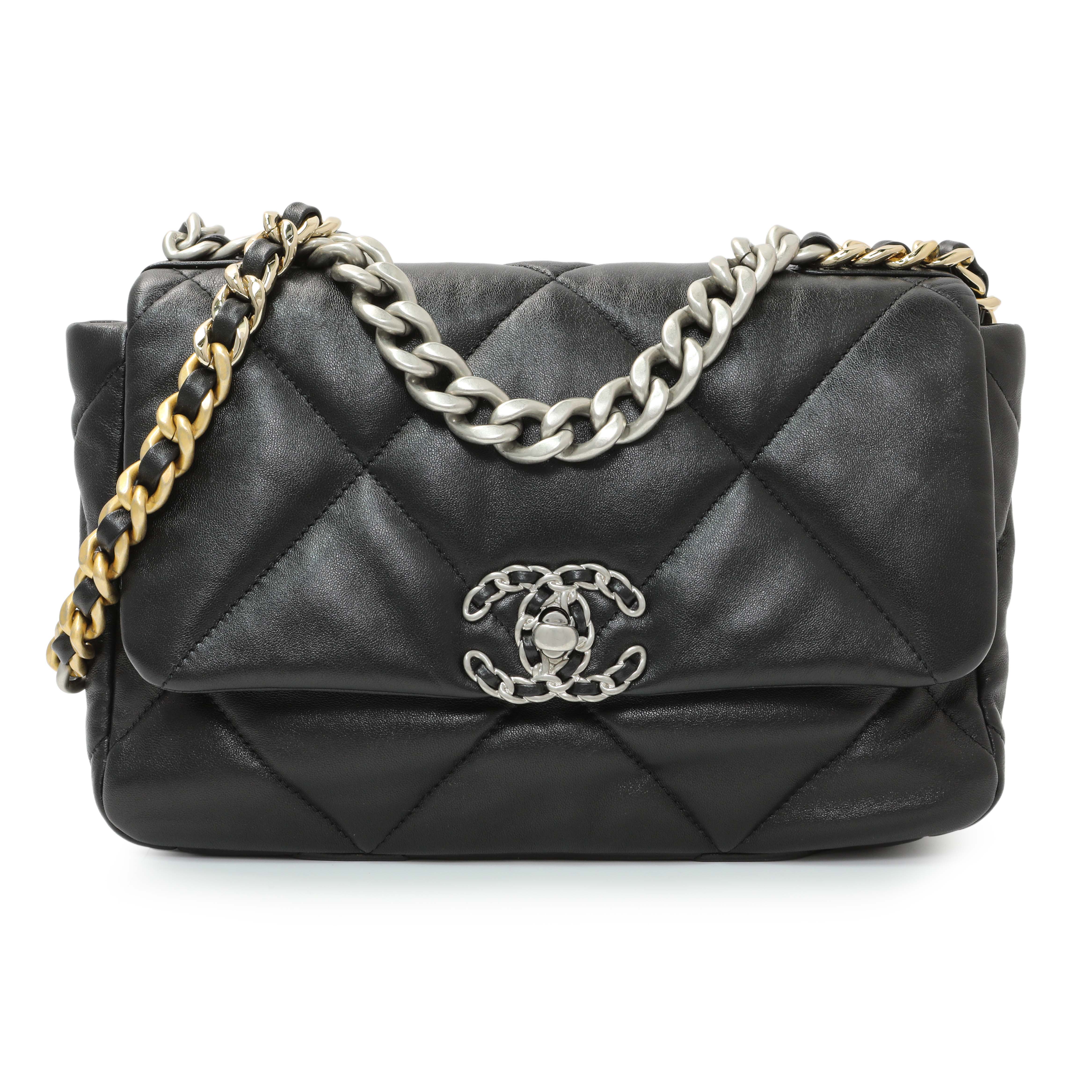 Chanel Black Lambskin Quilted Medium Chanel 19 Flap