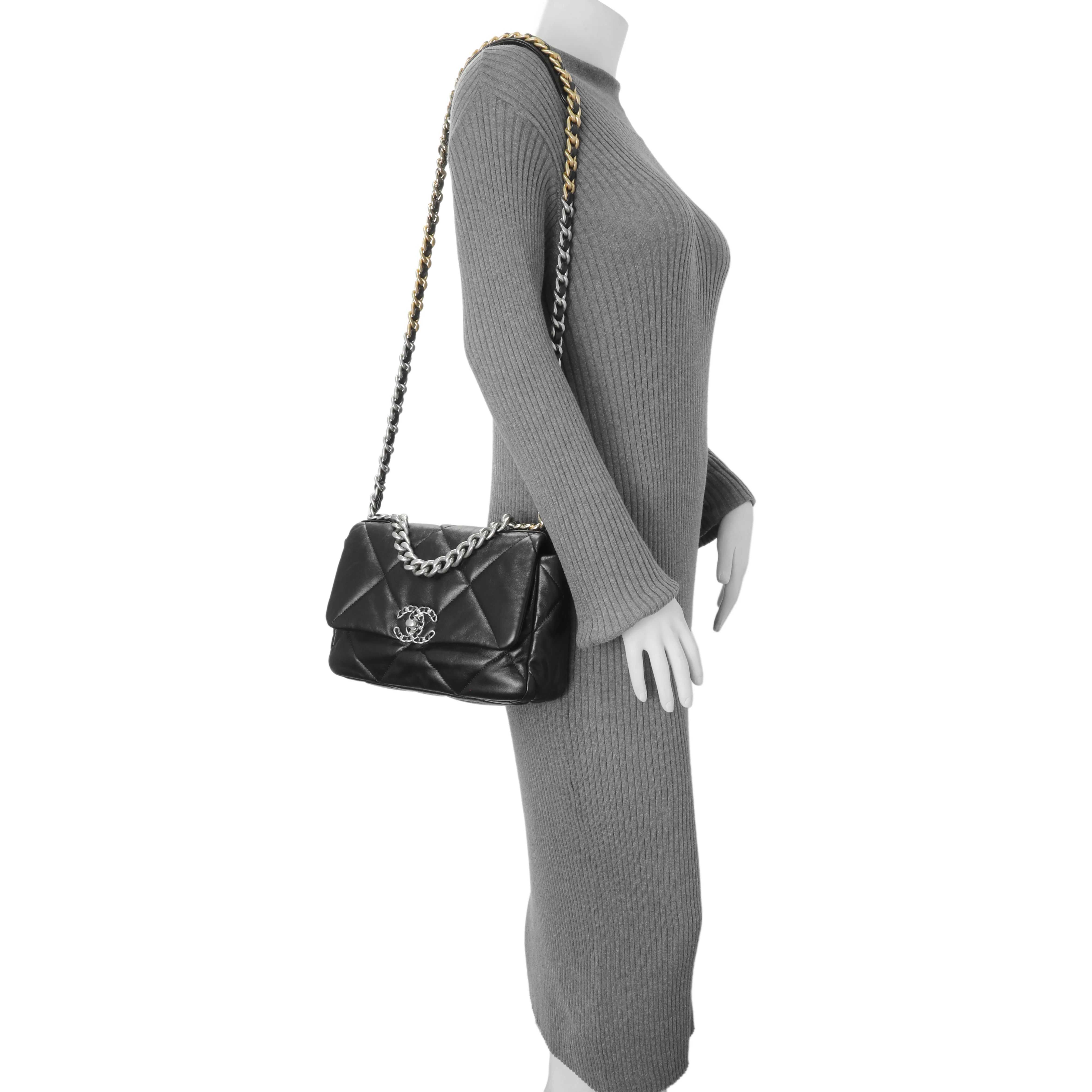 Chanel Black Lambskin Quilted Medium Chanel 19 Flap - Image 7