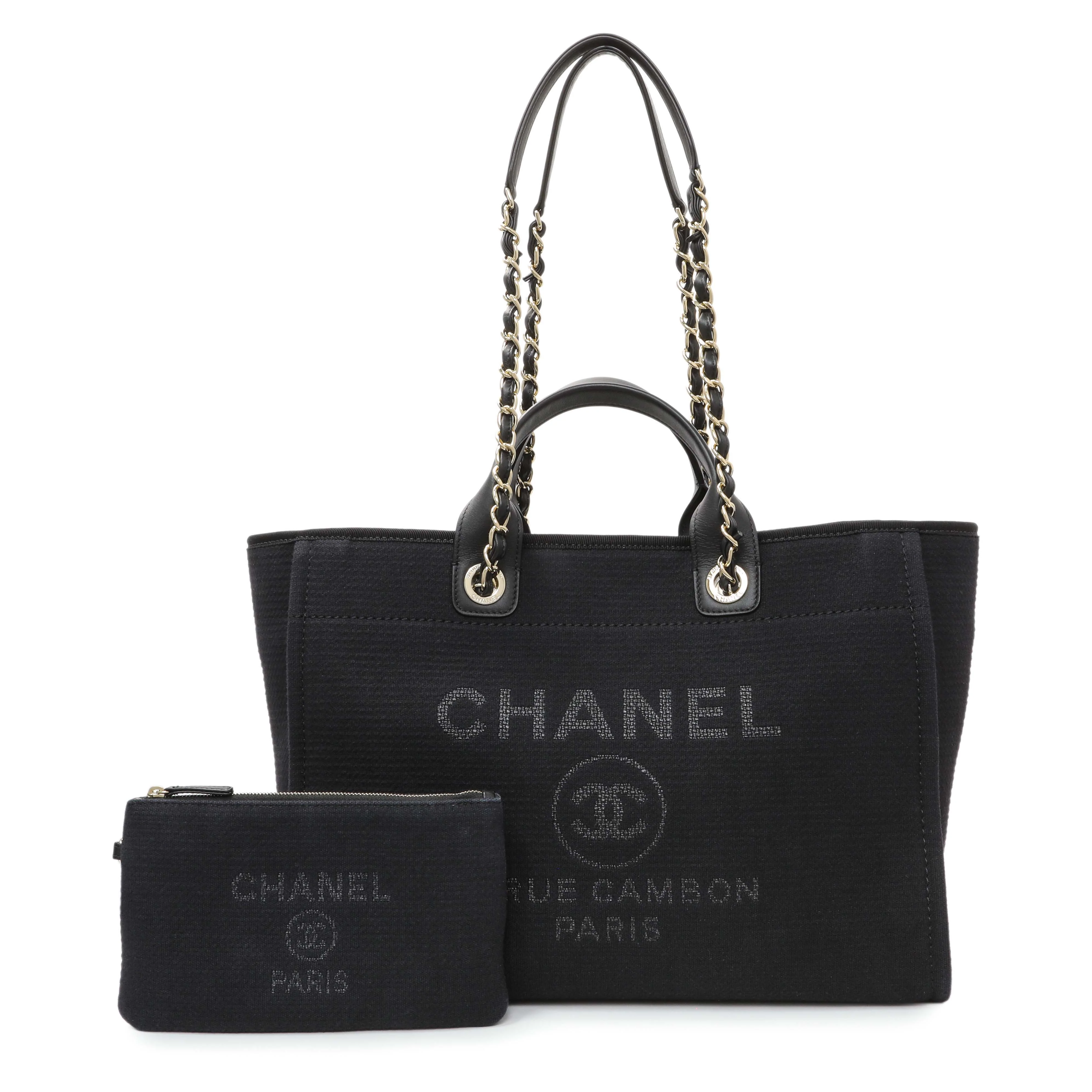 Chanel Black Mixed Fibers Medium Deauville Tote