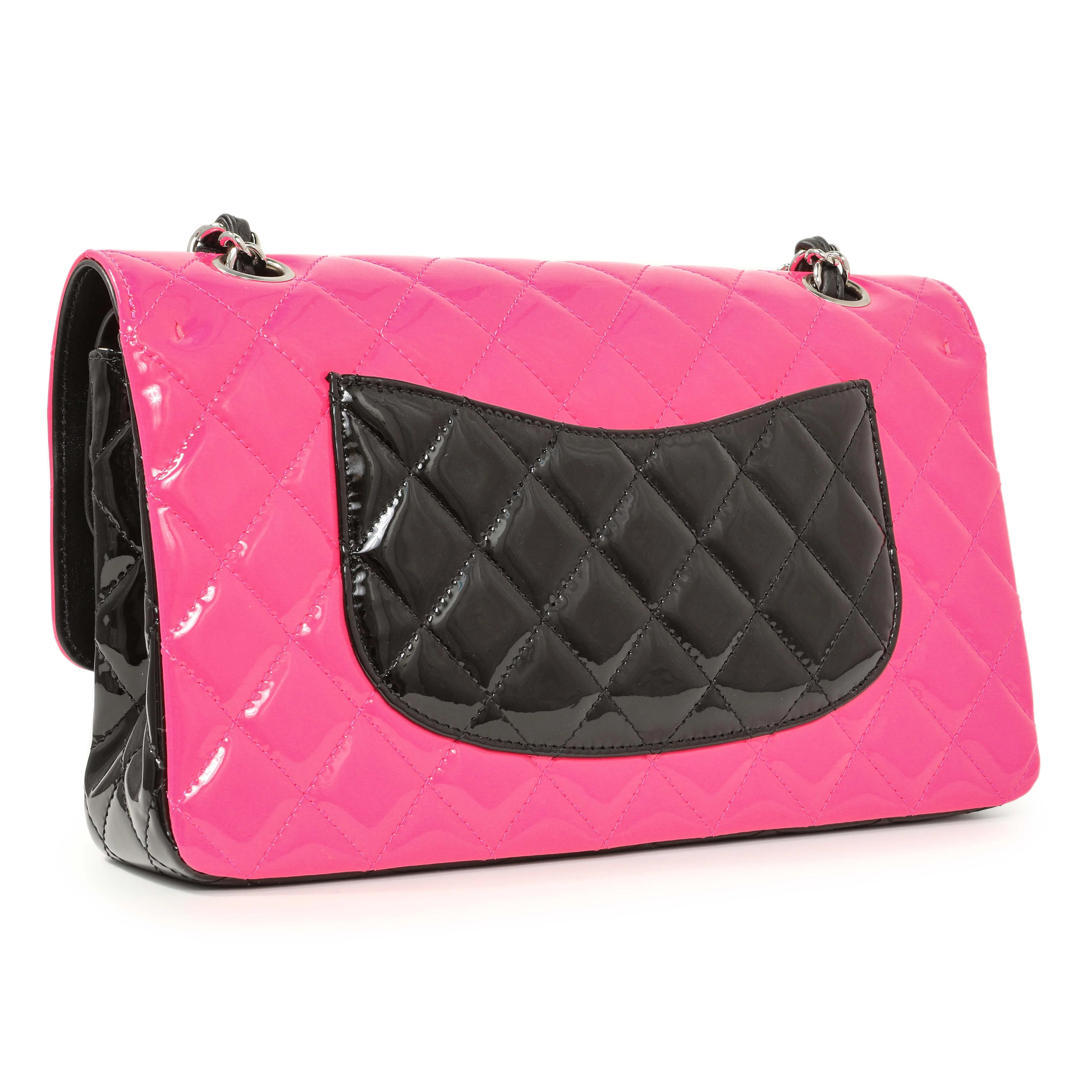 Chanel Black Pink Quilted Patent Medium Classic Double Flap - Image 2