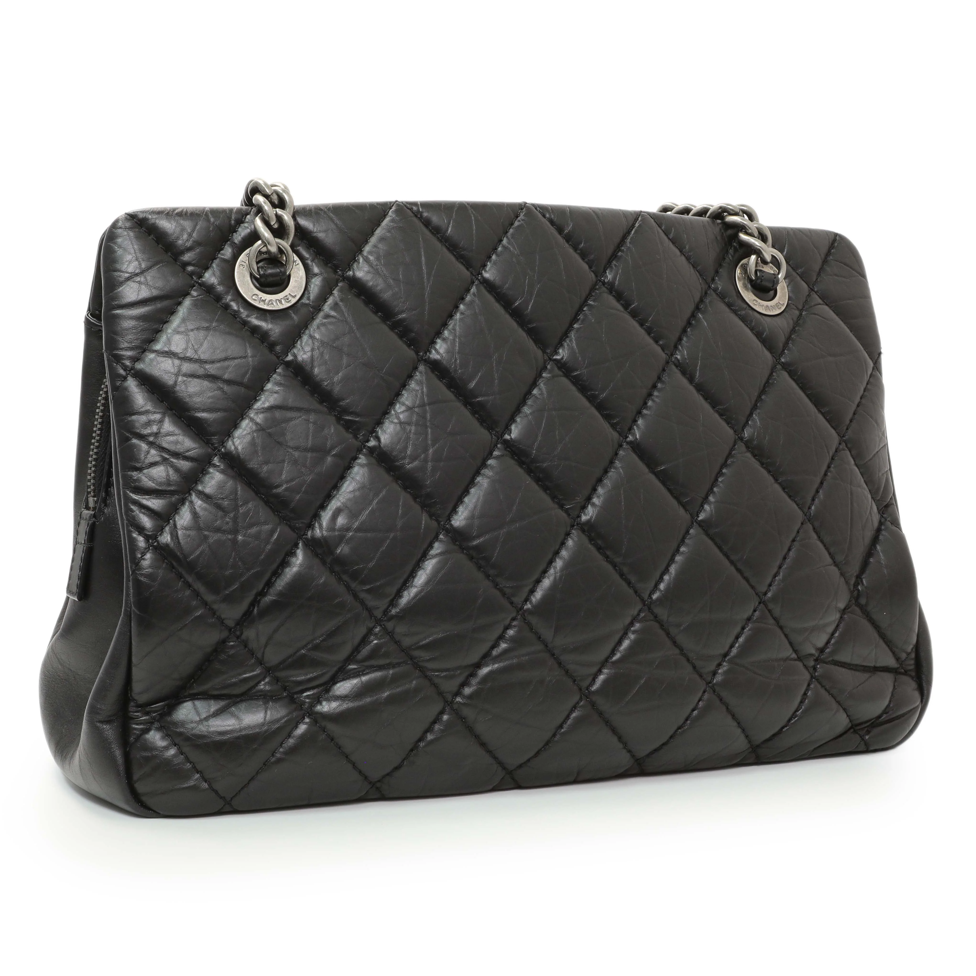 Chanel Black Quilted Aged Calfskin CC Crown Tote - Image 2
