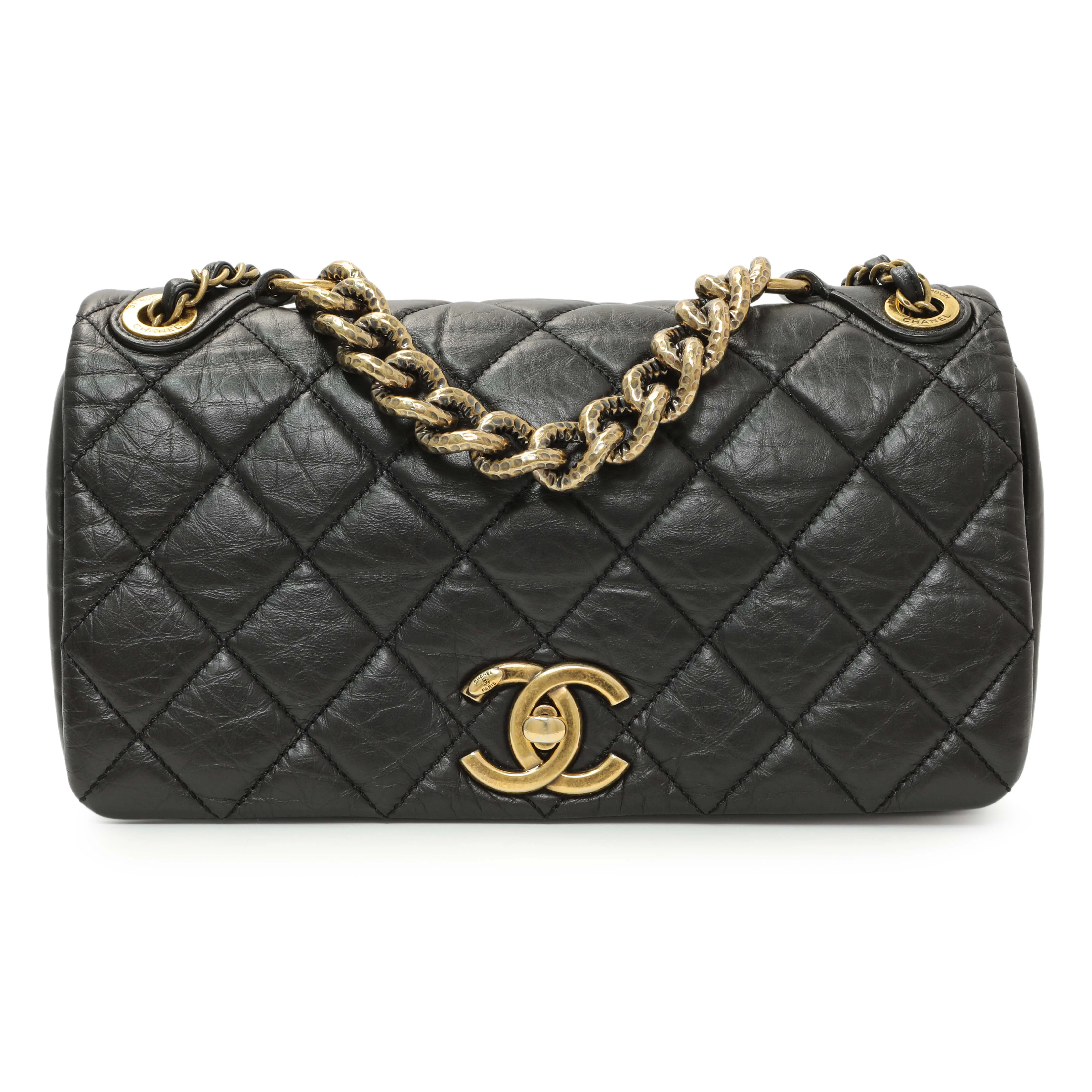 Chanel Black Quilted Aged Calfskin Pondichery Flap
